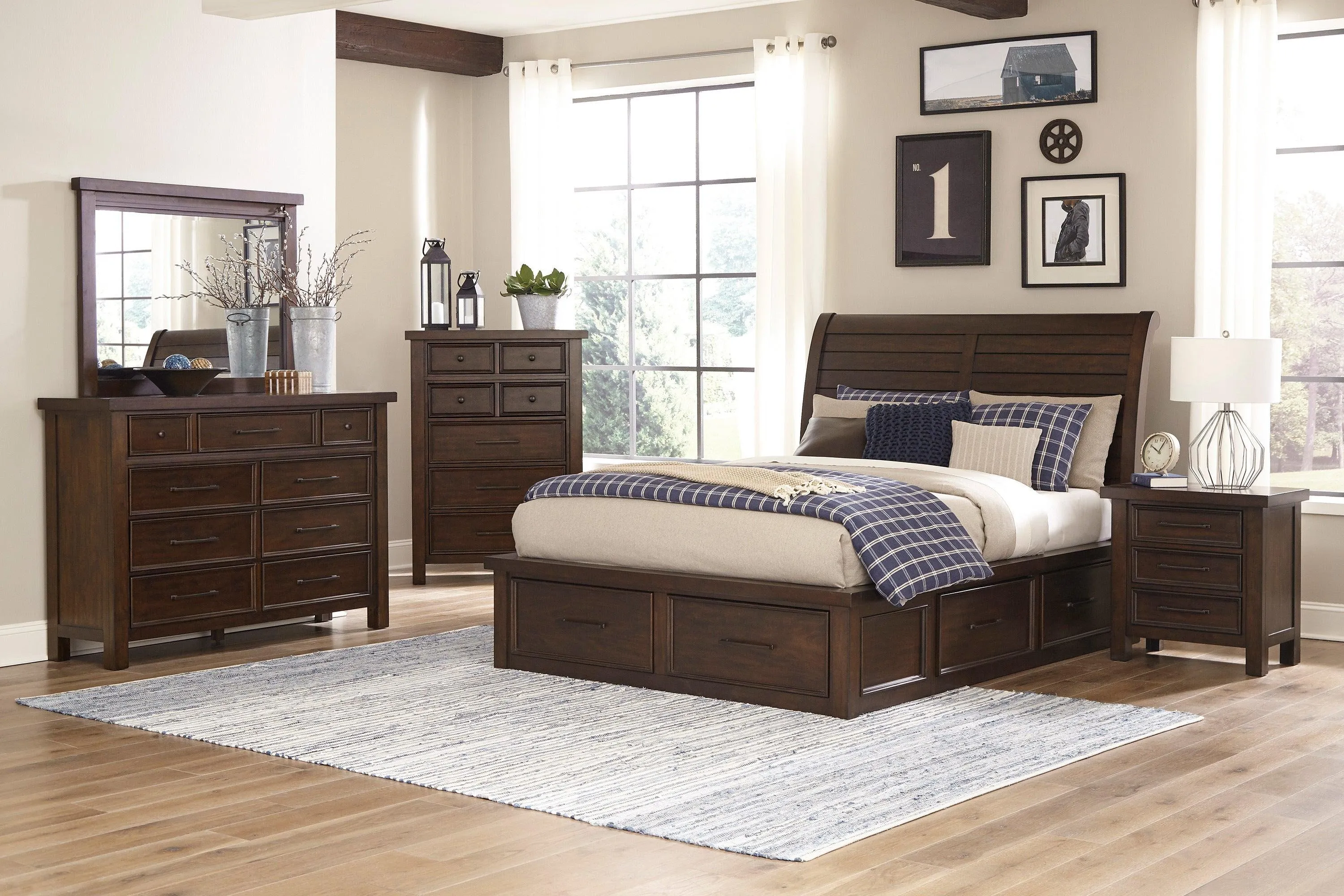Logandale Brown King Sleigh Storage Platform Bed - Image 6
