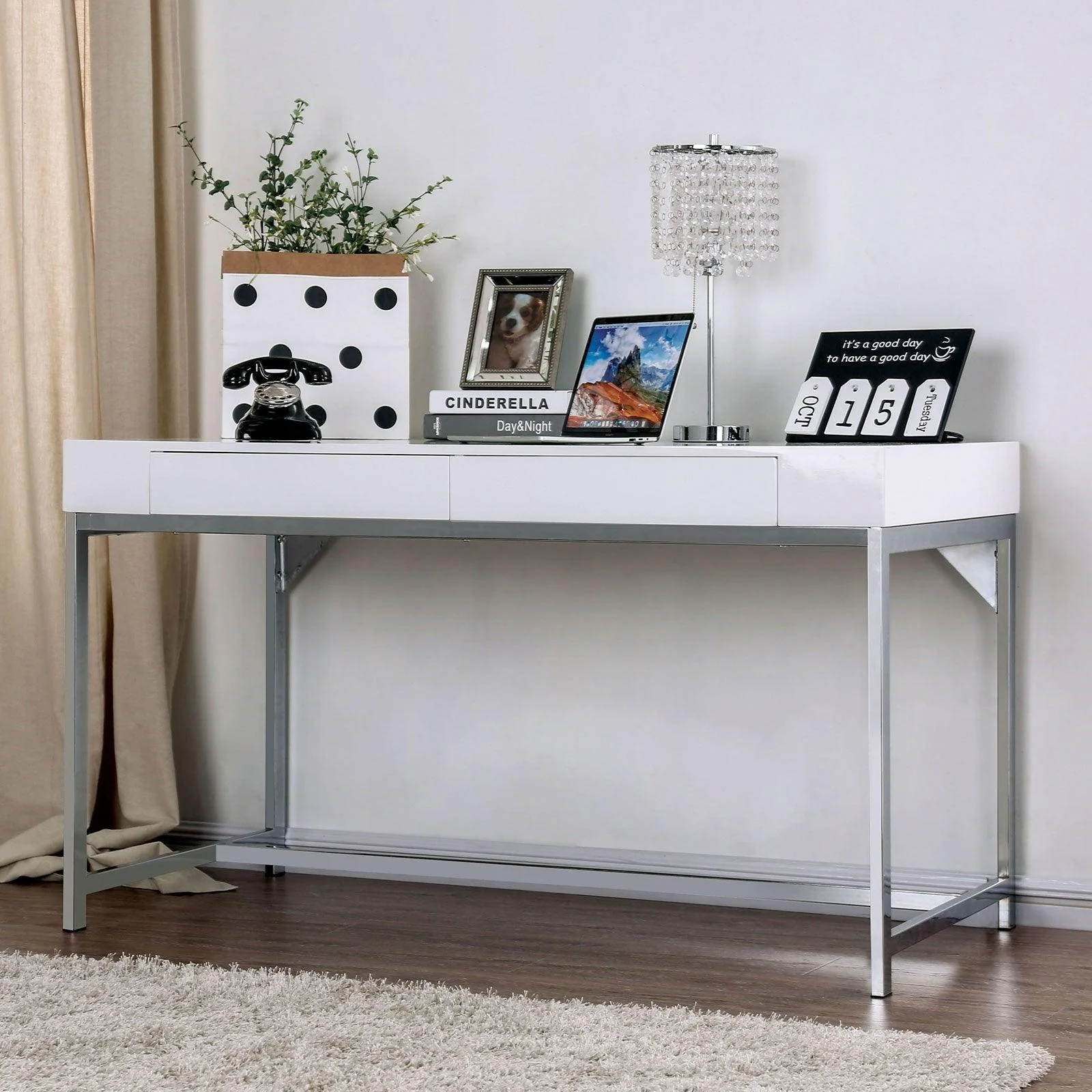 Loke White/Chrome Desk - Image 4