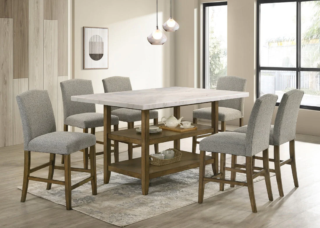Lola Walnut Genuine Marble 7-Piece Dining Set