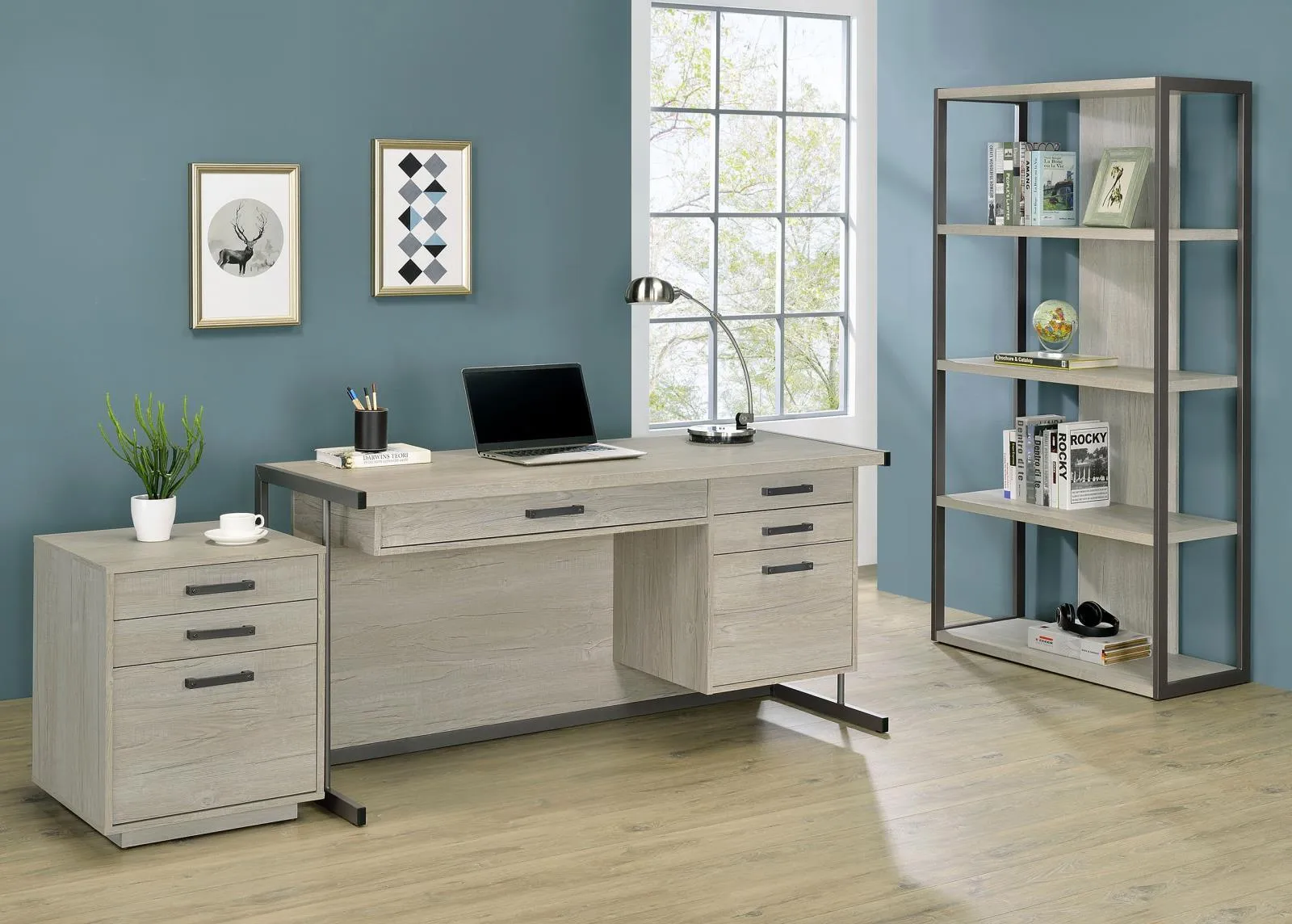 Loomis Whitewashed Gray 4-Shelf Bookcase - Image 12