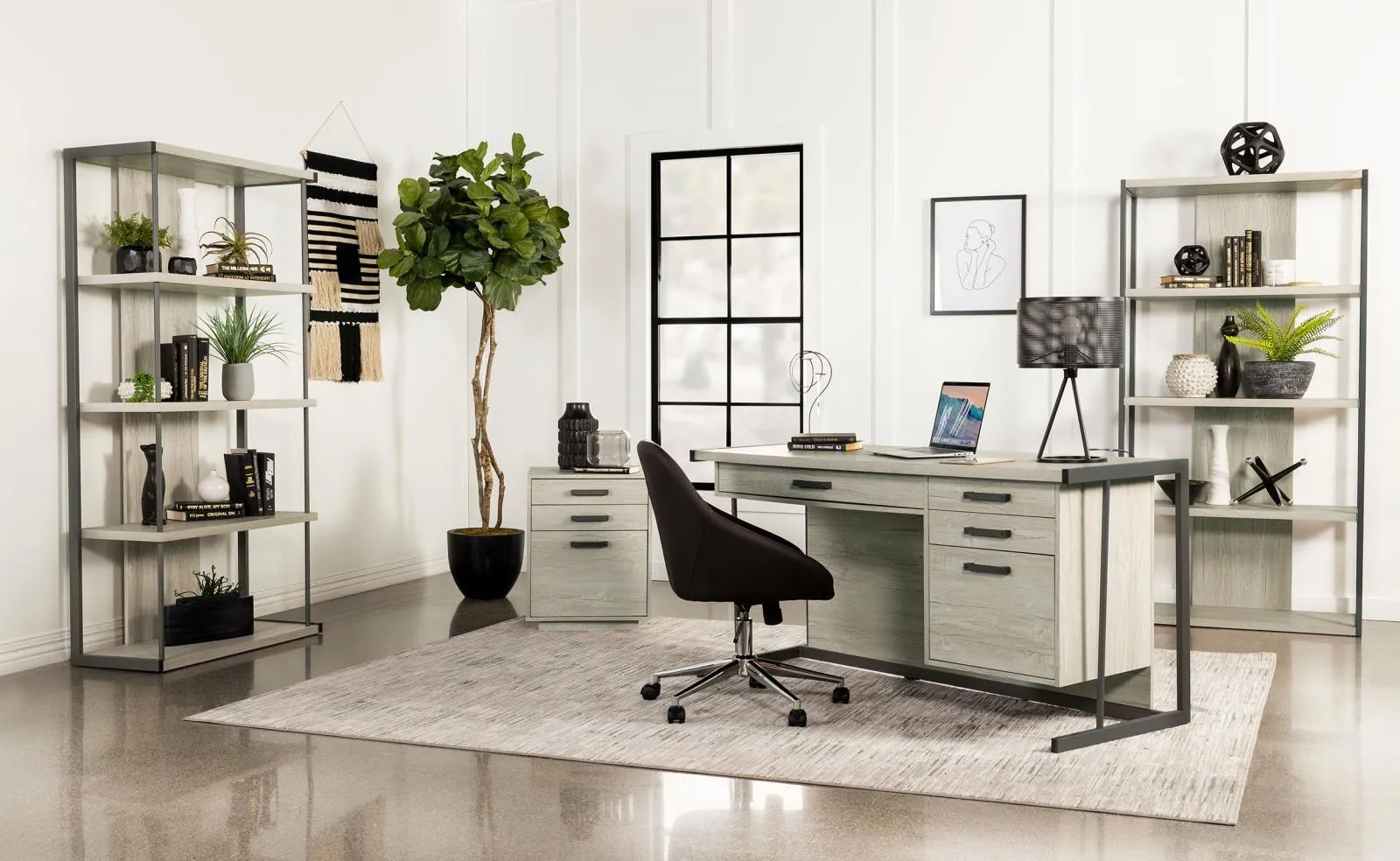 Loomis Whitewashed Gray/Gunmetal 4-Drawer Rectangular Office Desk - Image 11