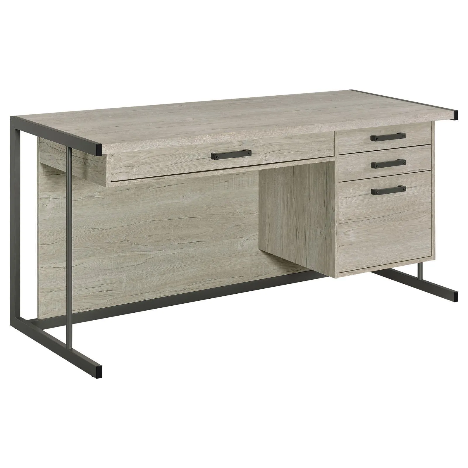 Loomis Whitewashed Gray/Gunmetal 4-Drawer Rectangular Office Desk - Image 3