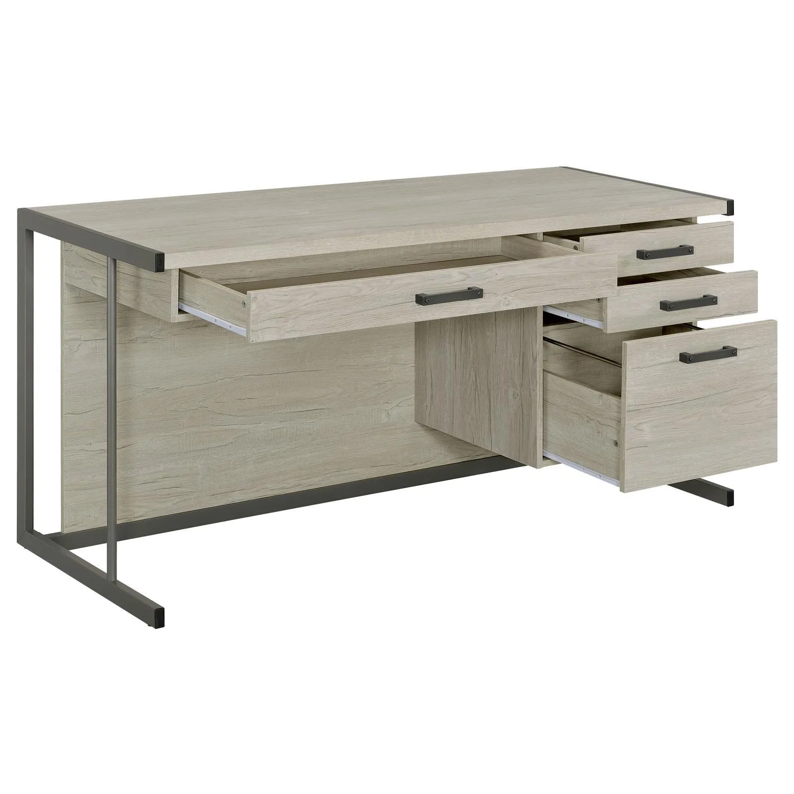 Loomis Whitewashed Gray/Gunmetal 4-Drawer Rectangular Office Desk - Image 4