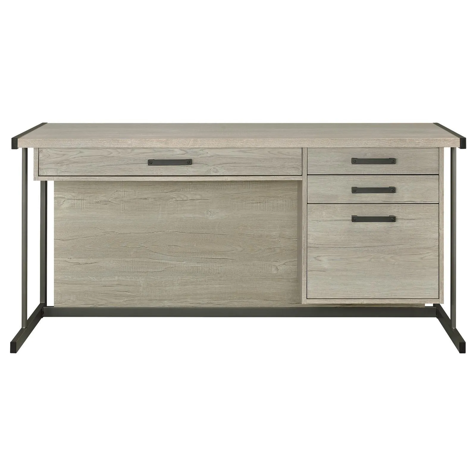 Loomis Whitewashed Gray/Gunmetal 4-Drawer Rectangular Office Desk - Image 5
