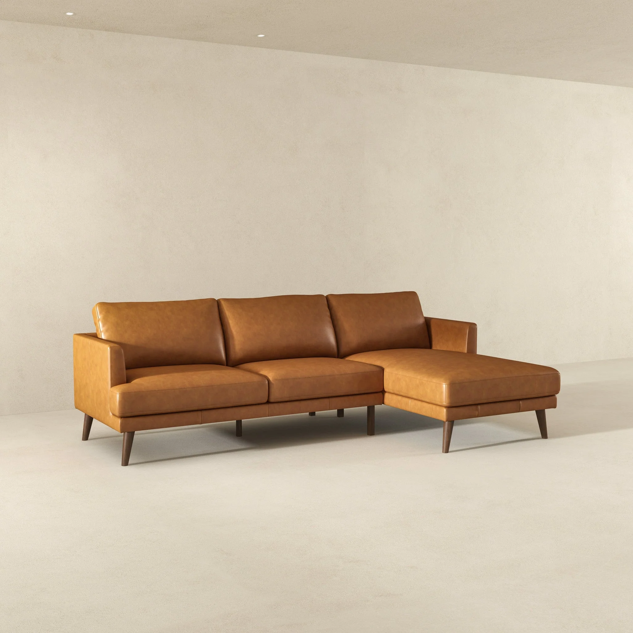 Lore  L-Shaped Genuine Leather Sectional In Tan Right Facing - Image 2