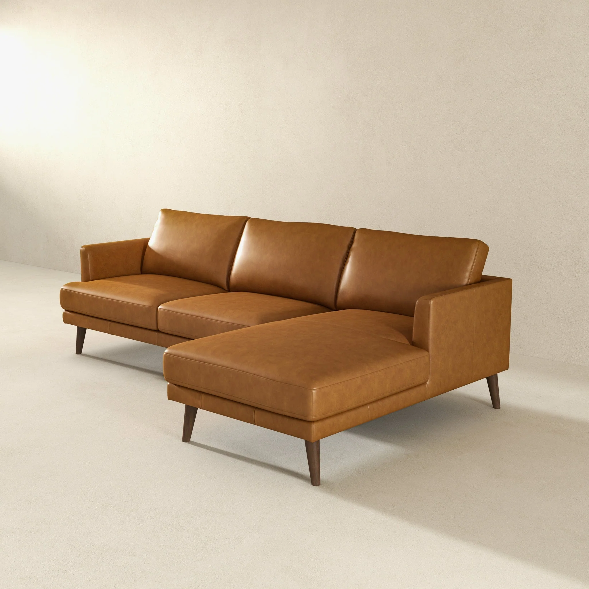 Lore  L-Shaped Genuine Leather Sectional In Tan Right Facing - Image 4