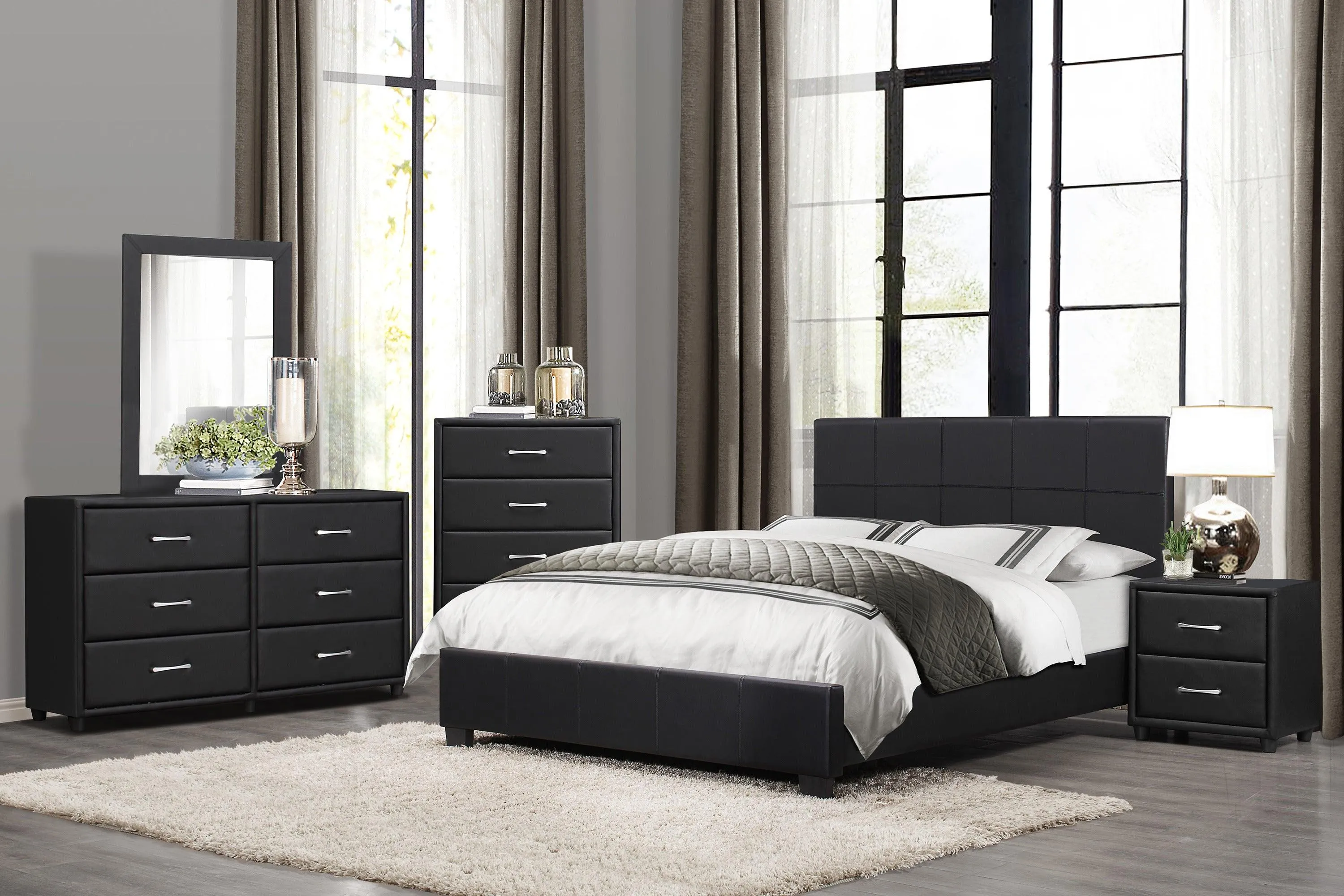 Lorenzi Black Full Upholstered Platform Bed - Image 2