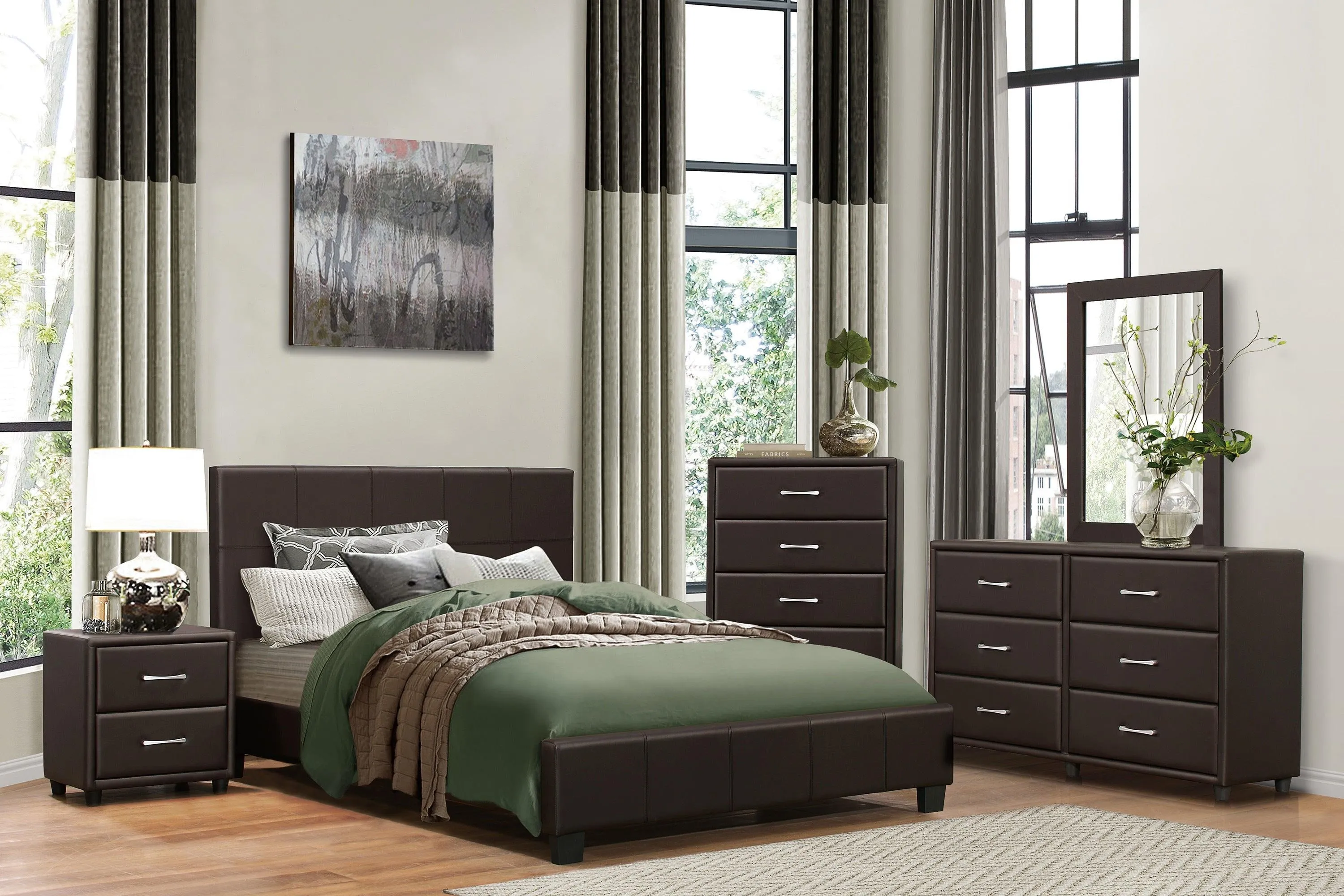 Lorenzi Dark Brown Queen Upholstered Platform Bed - Image 2