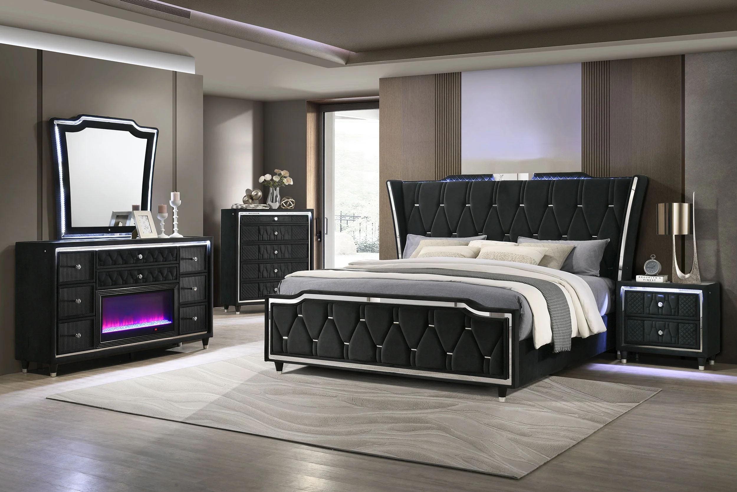 Lorient Black 2-drawer LED Nightstand with USB - Image 16