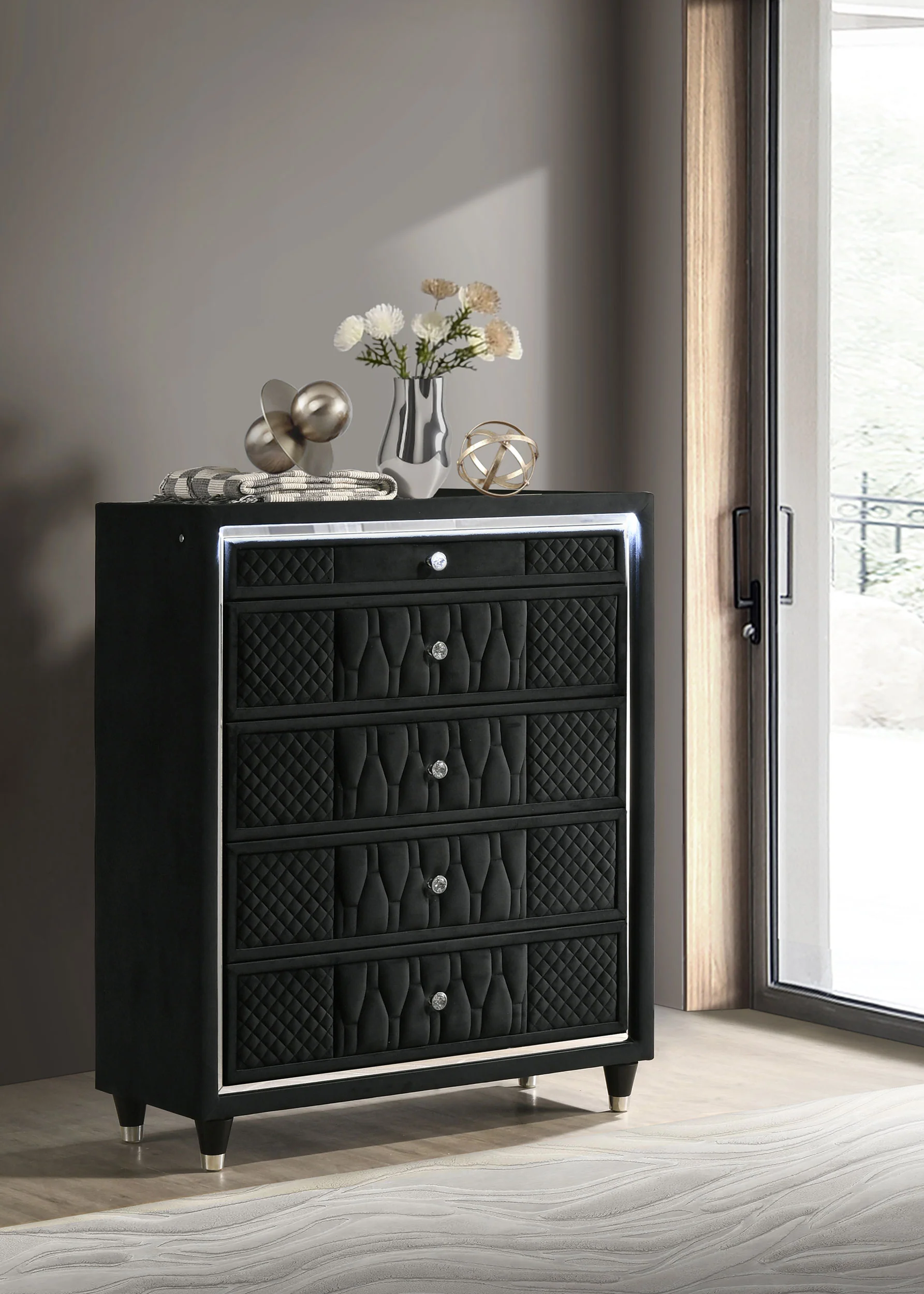 Lorient Black 5-drawer LED Chest of Drawers