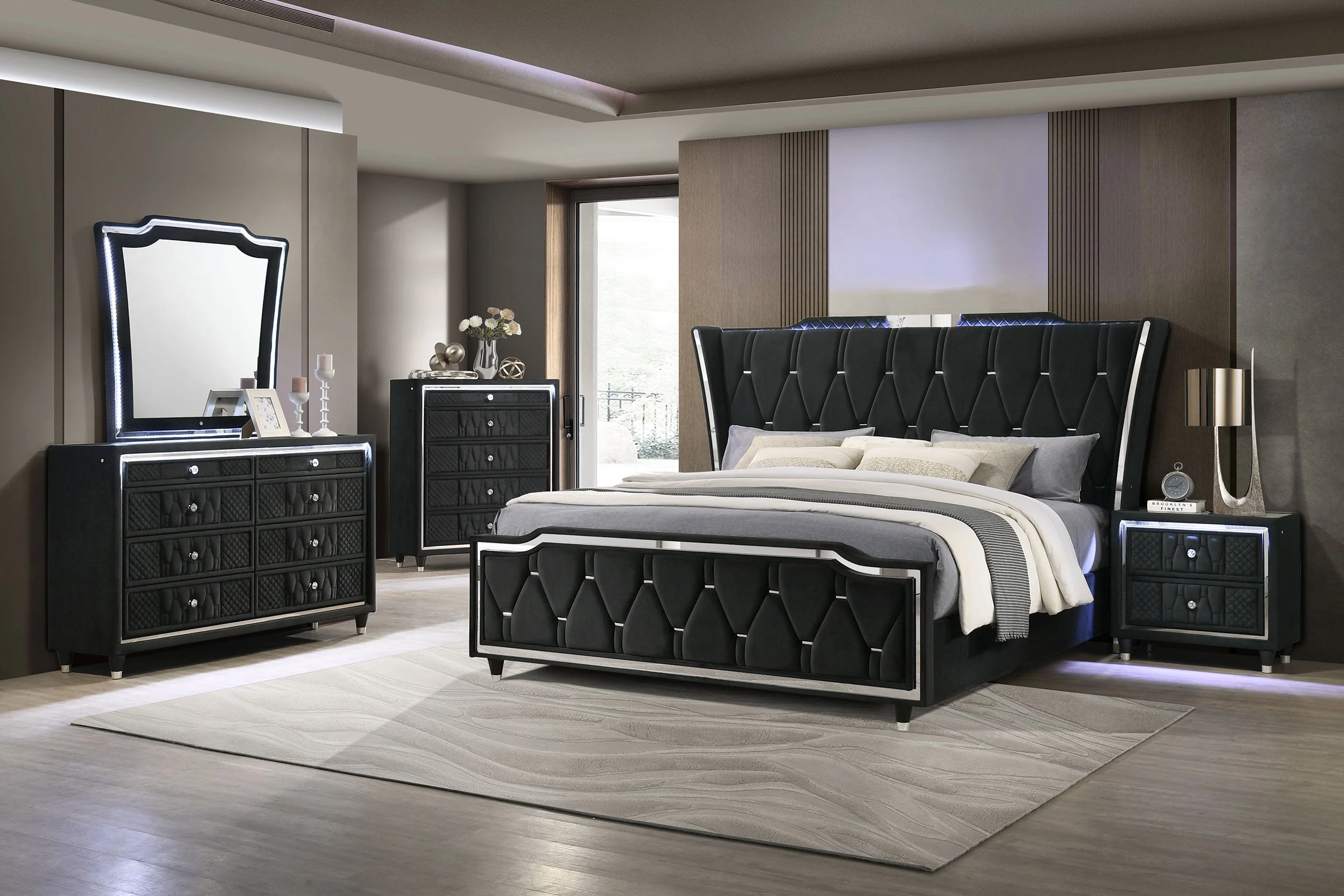 Lorient Black 8-drawer LED Bedroom Flame Box Dresser - Image 15