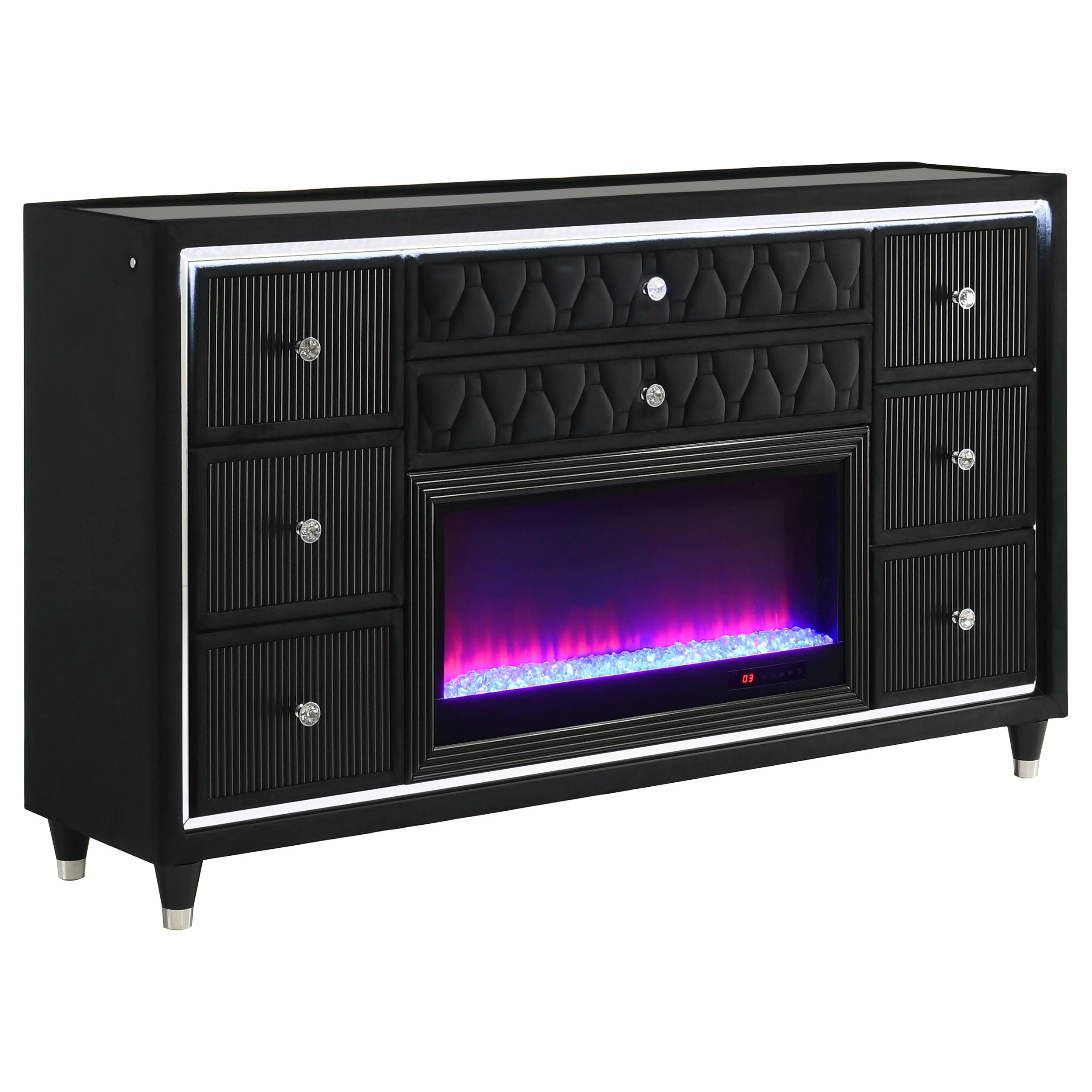 Lorient Black 8-drawer LED Bedroom Flame Box Dresser - Image 2
