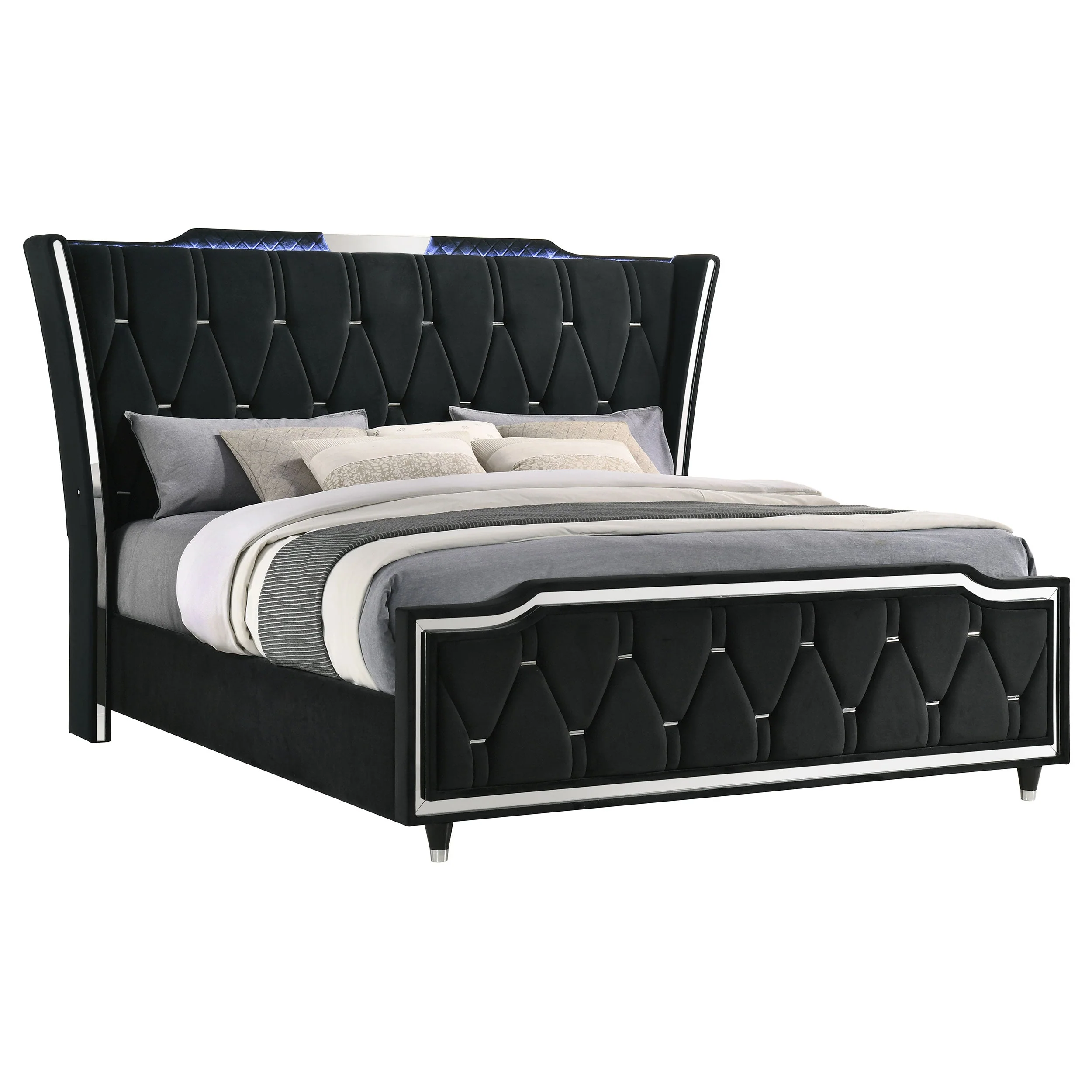 Lorient Black Eastern King LED Upholstered Bed - Image 2