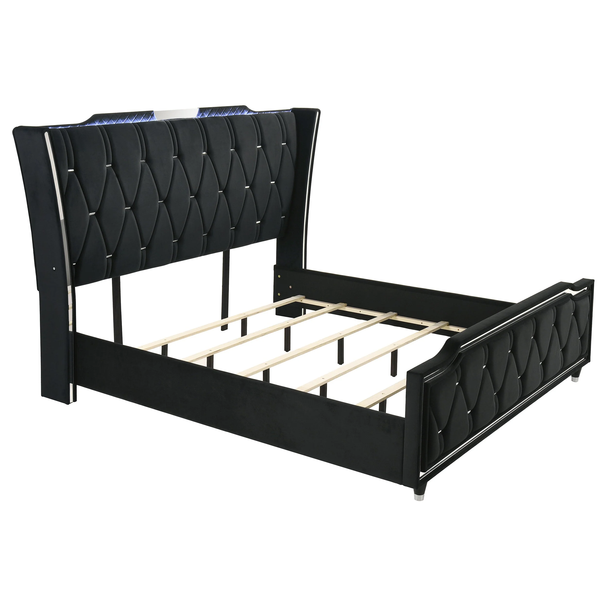 Lorient Black Eastern King LED Upholstered Bed - Image 3