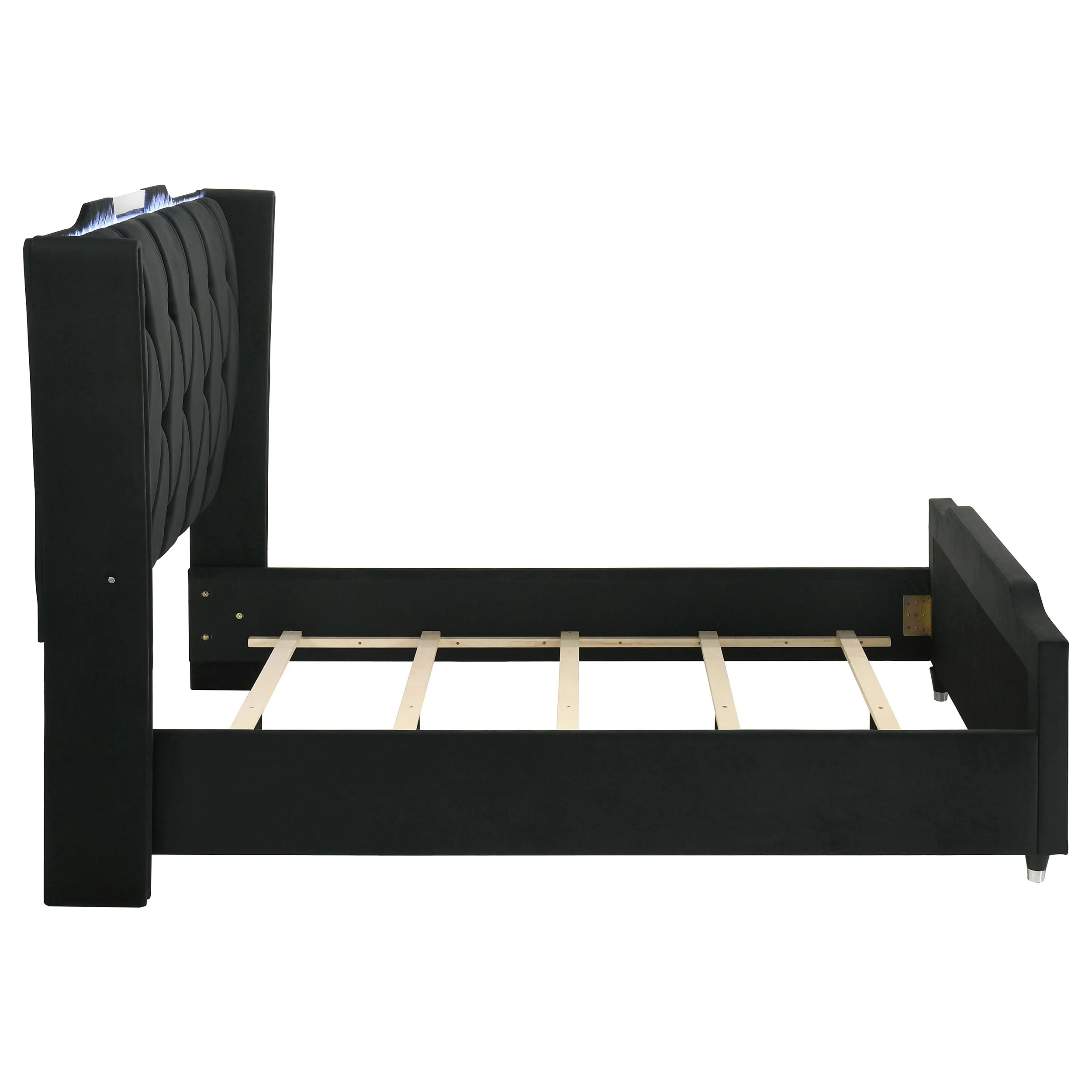 Lorient Black Queen LED Upholstered Wingback Bed - Image 6