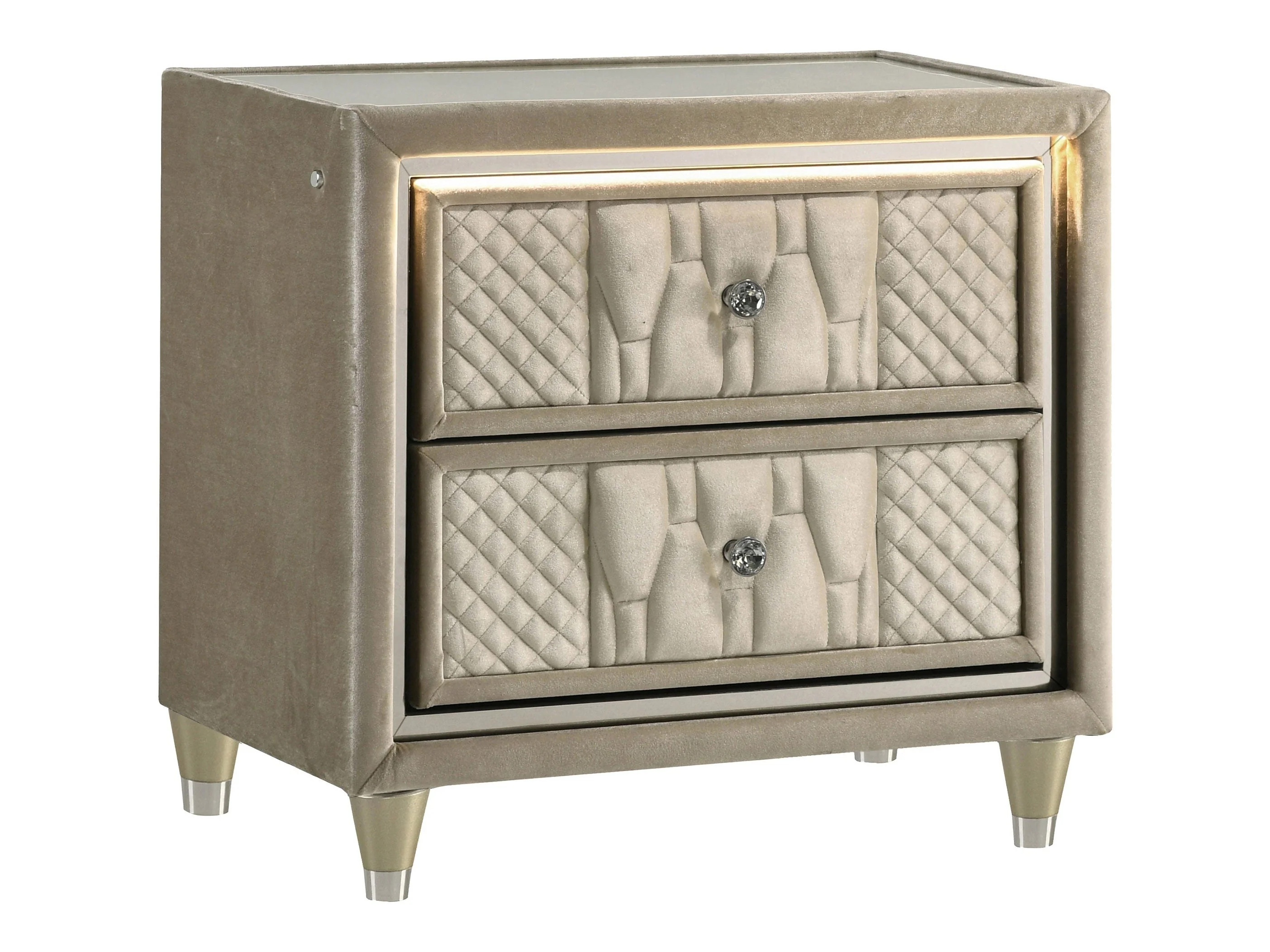 Lorient Ivory/Camel 2-drawer LED Nightstand with USB - Image 2