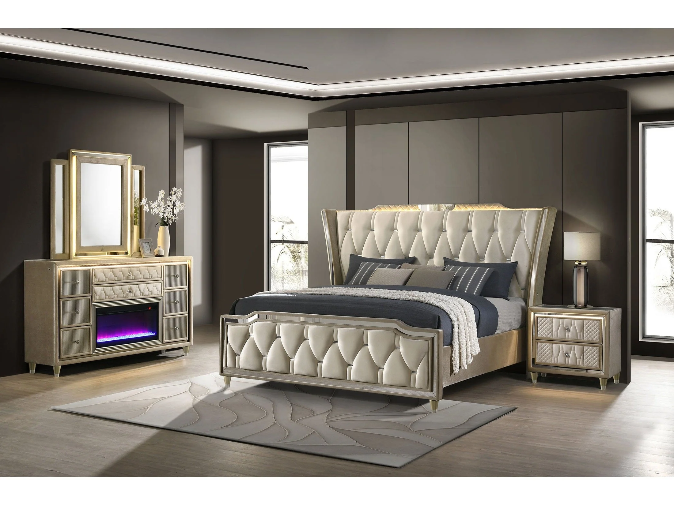 Lorient Ivory/Camel 4-piece Eastern King Bedroom Set