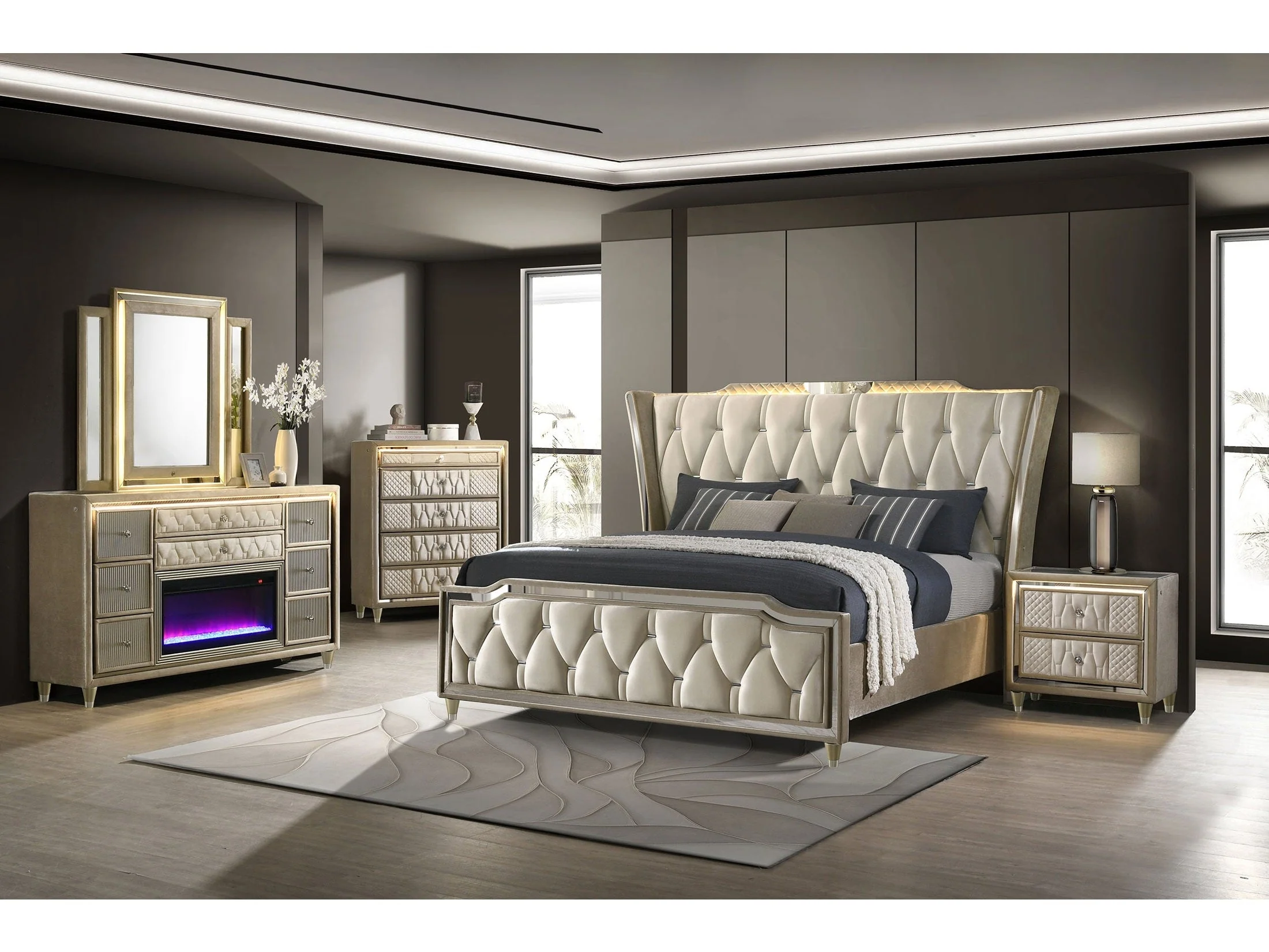 Lorient Ivory/Camel 5-piece Eastern King Bedroom Set