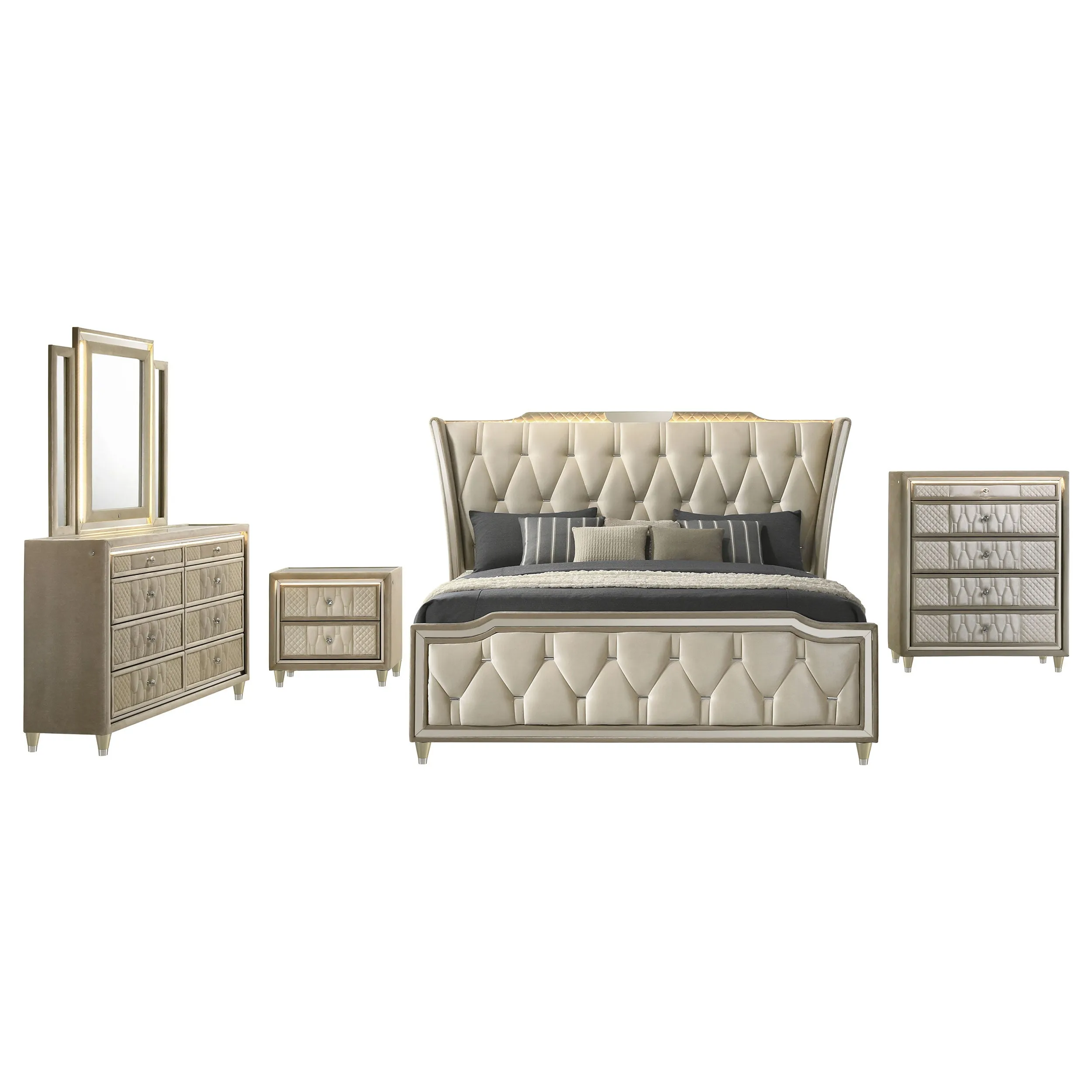 Lorient Ivory/Camel 5-piece Queen Bedroom Set - Image 2
