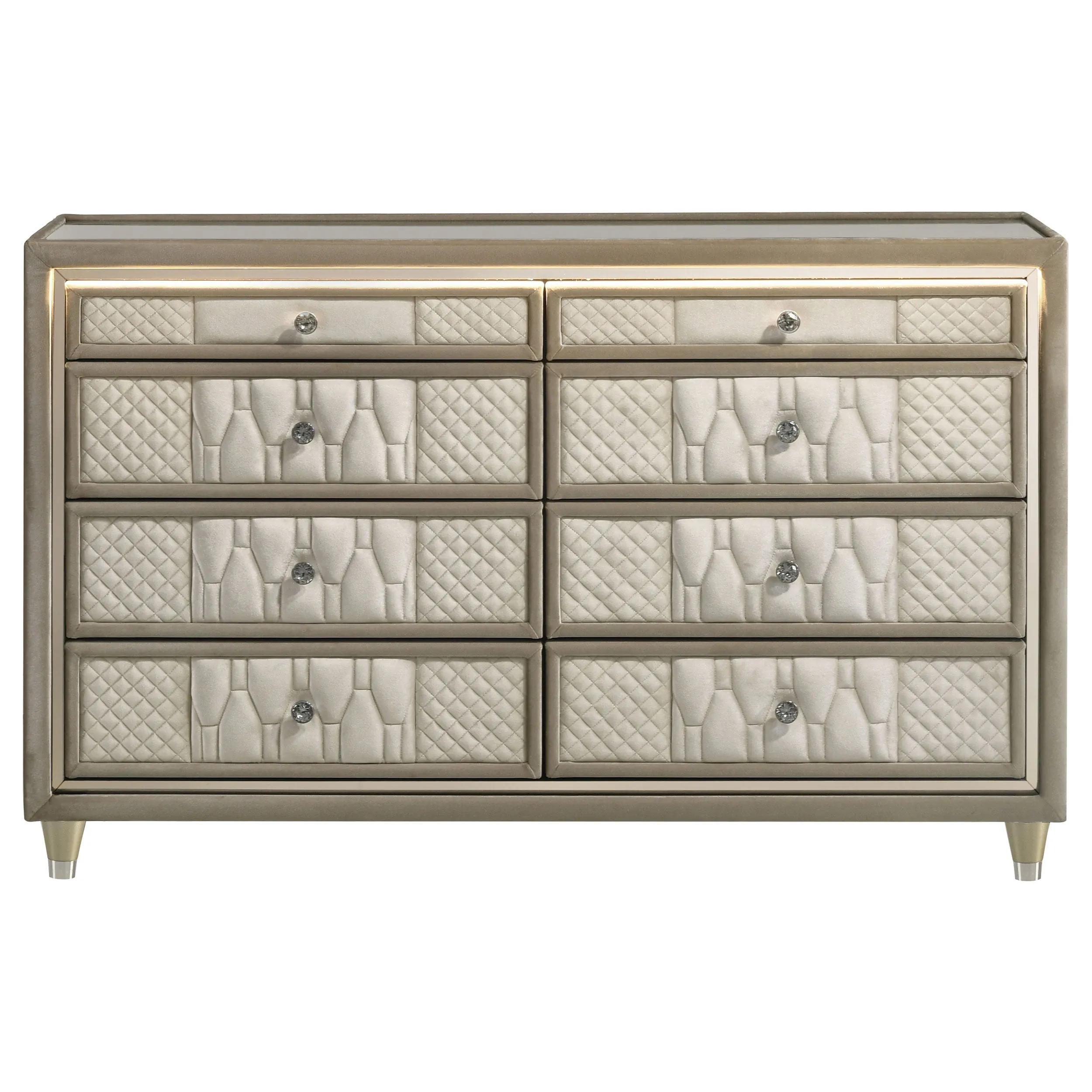 Lorient Ivory/Camel 8-drawer LED Bedroom Dresser Cabinet - Image 3