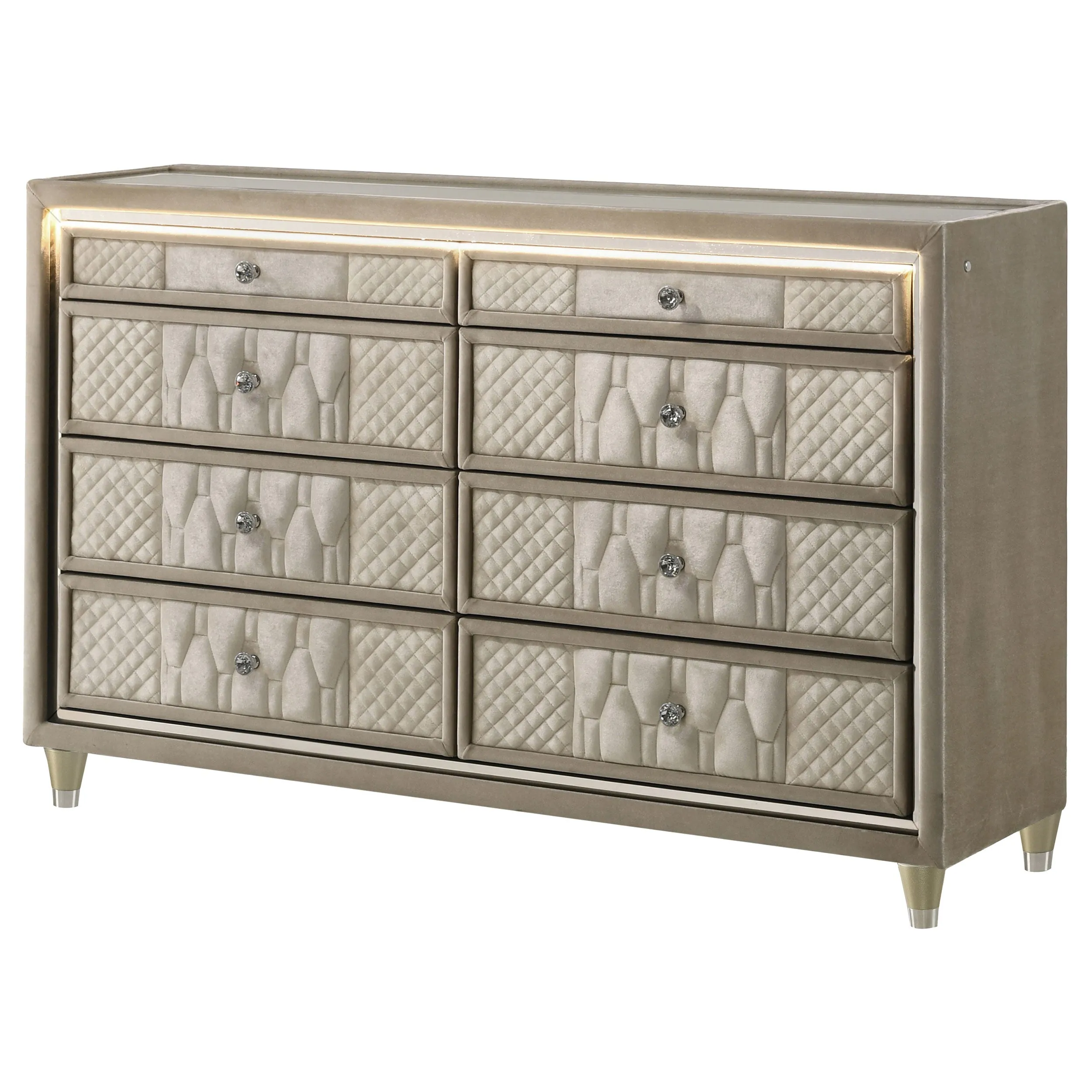 Lorient Ivory/Camel 8-drawer LED Bedroom Dresser Cabinet - Image 4