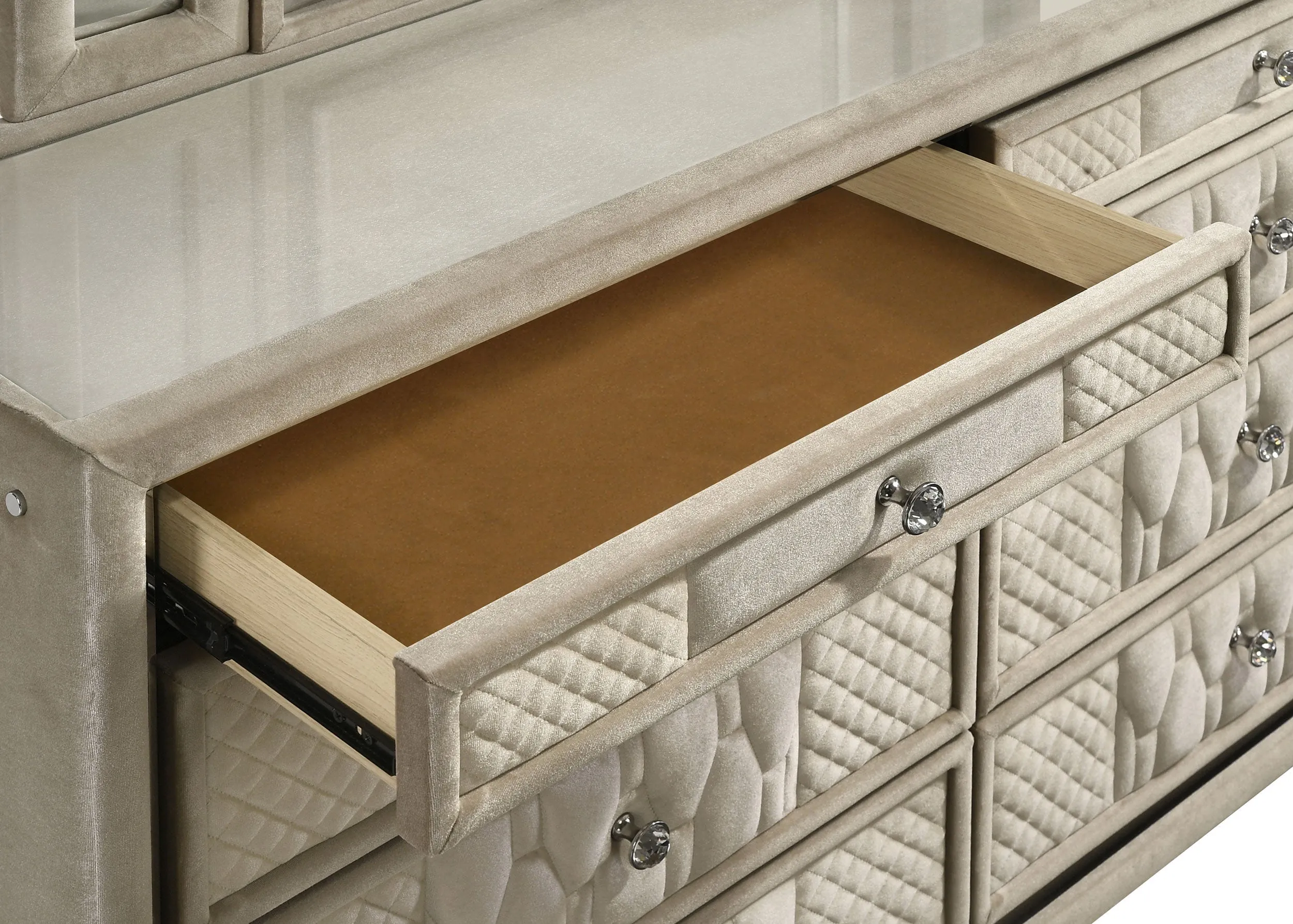 Lorient Ivory/Camel 8-drawer LED Bedroom Dresser Cabinet - Image 9