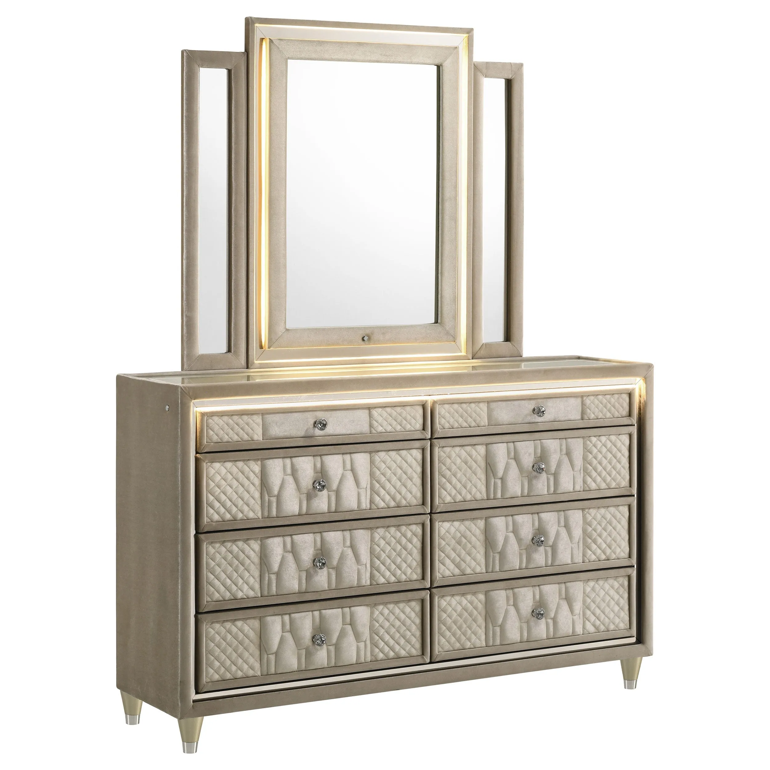 Lorient Ivory/Camel 8-drawer LED Dresser with Mirror - Image 2