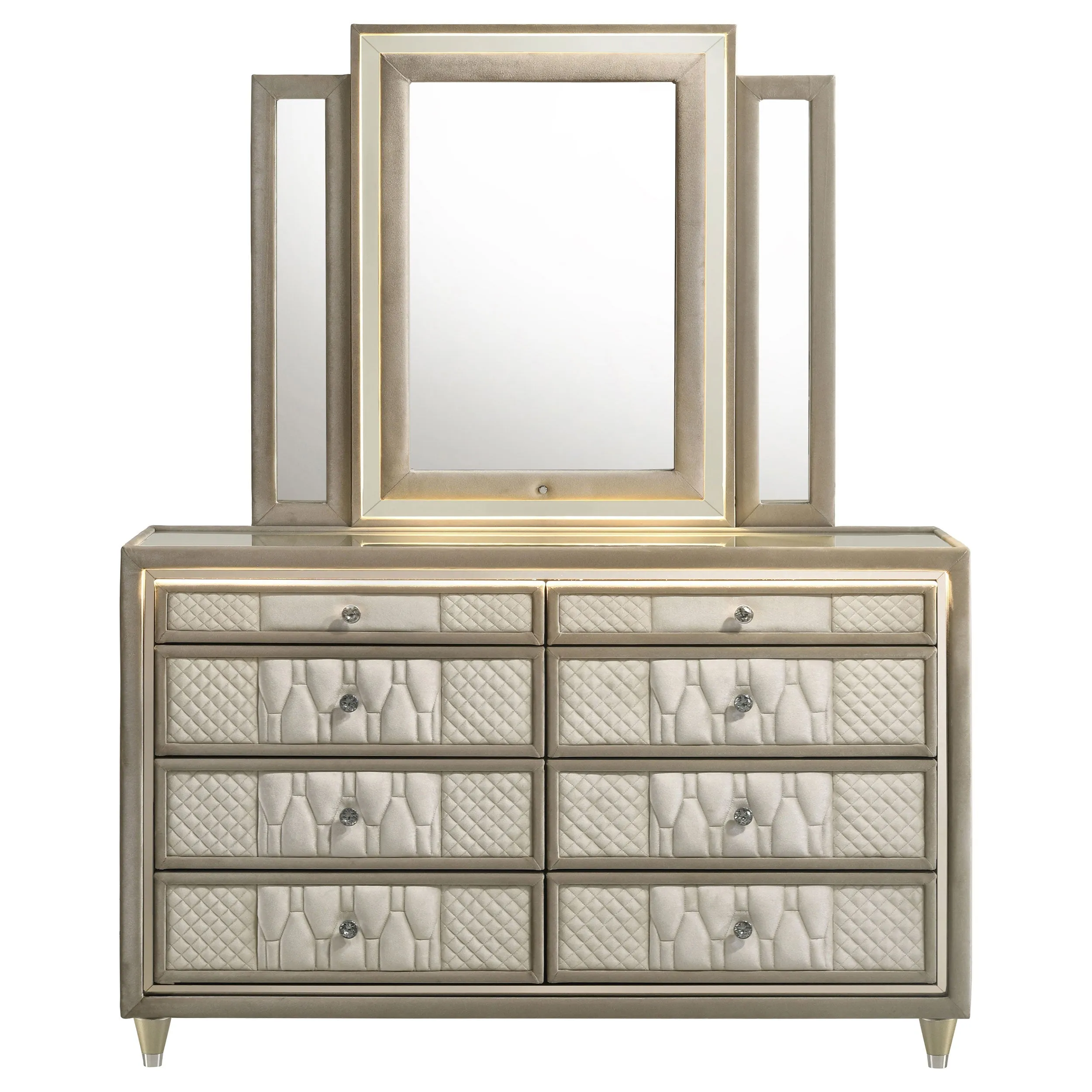 Lorient Ivory/Camel 8-drawer LED Dresser with Mirror - Image 3