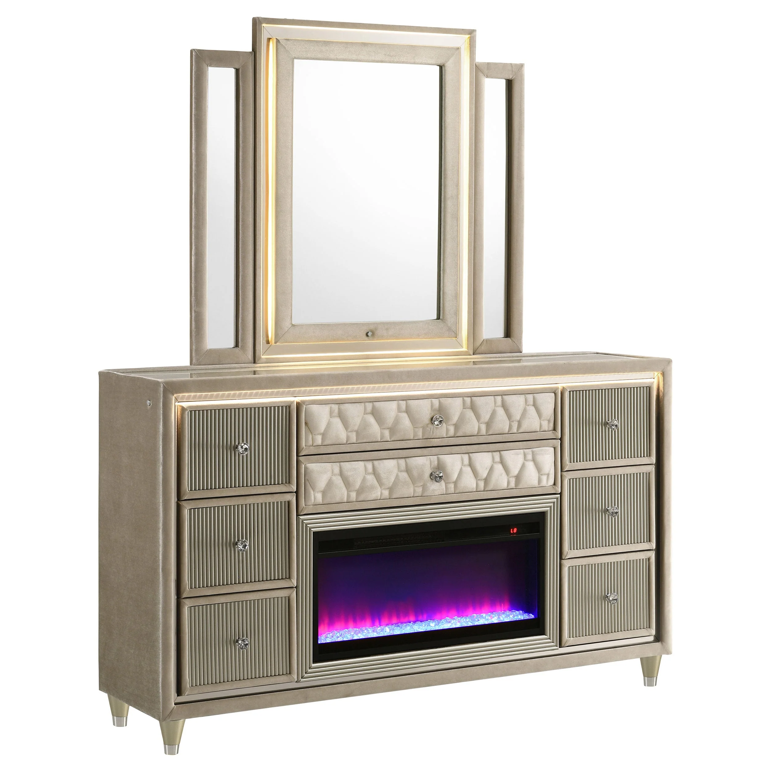 Lorient Ivory/Camel 8-drawer LED Flame Box Dresser and Mirror - Image 2