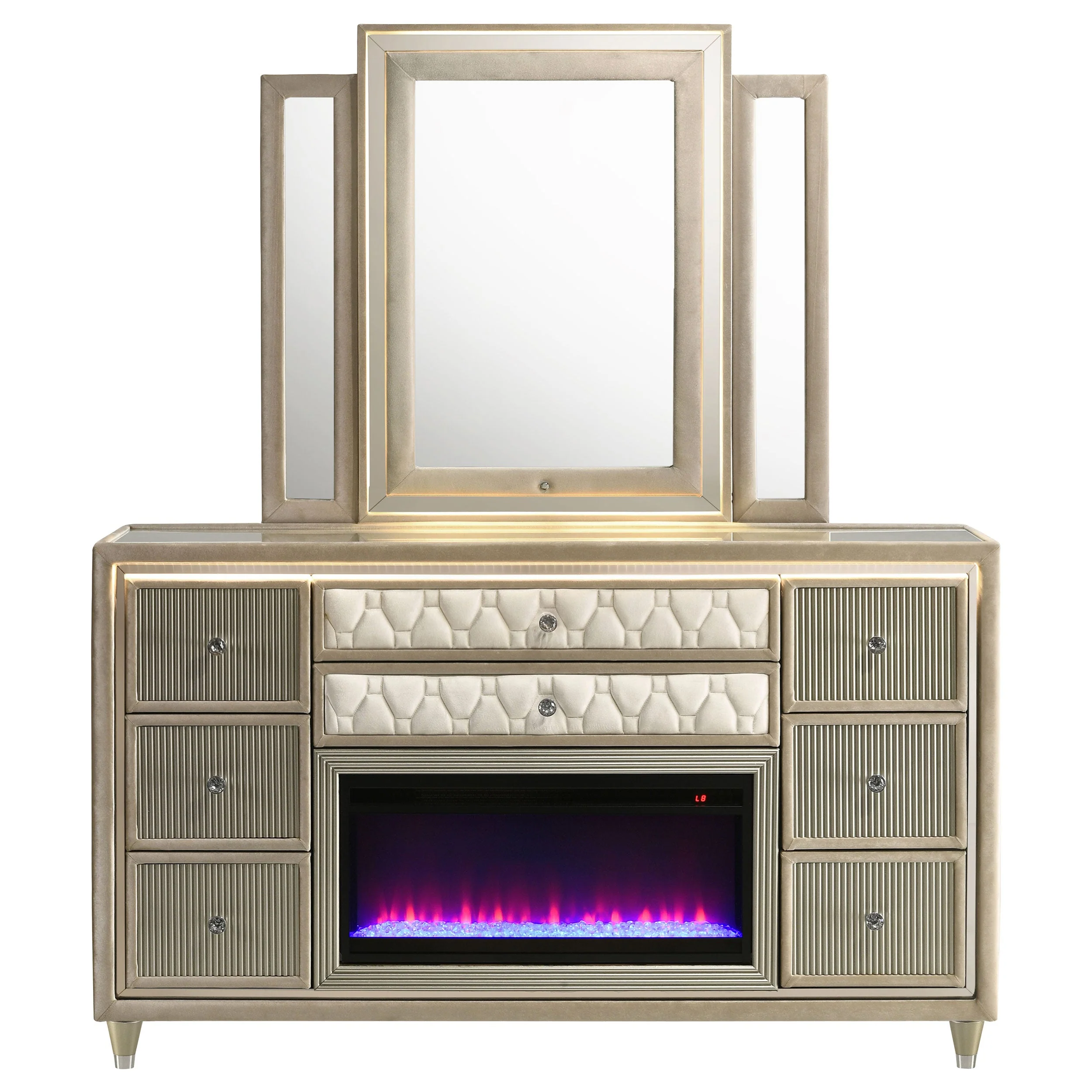 Lorient Ivory/Camel 8-drawer LED Flame Box Dresser and Mirror - Image 3