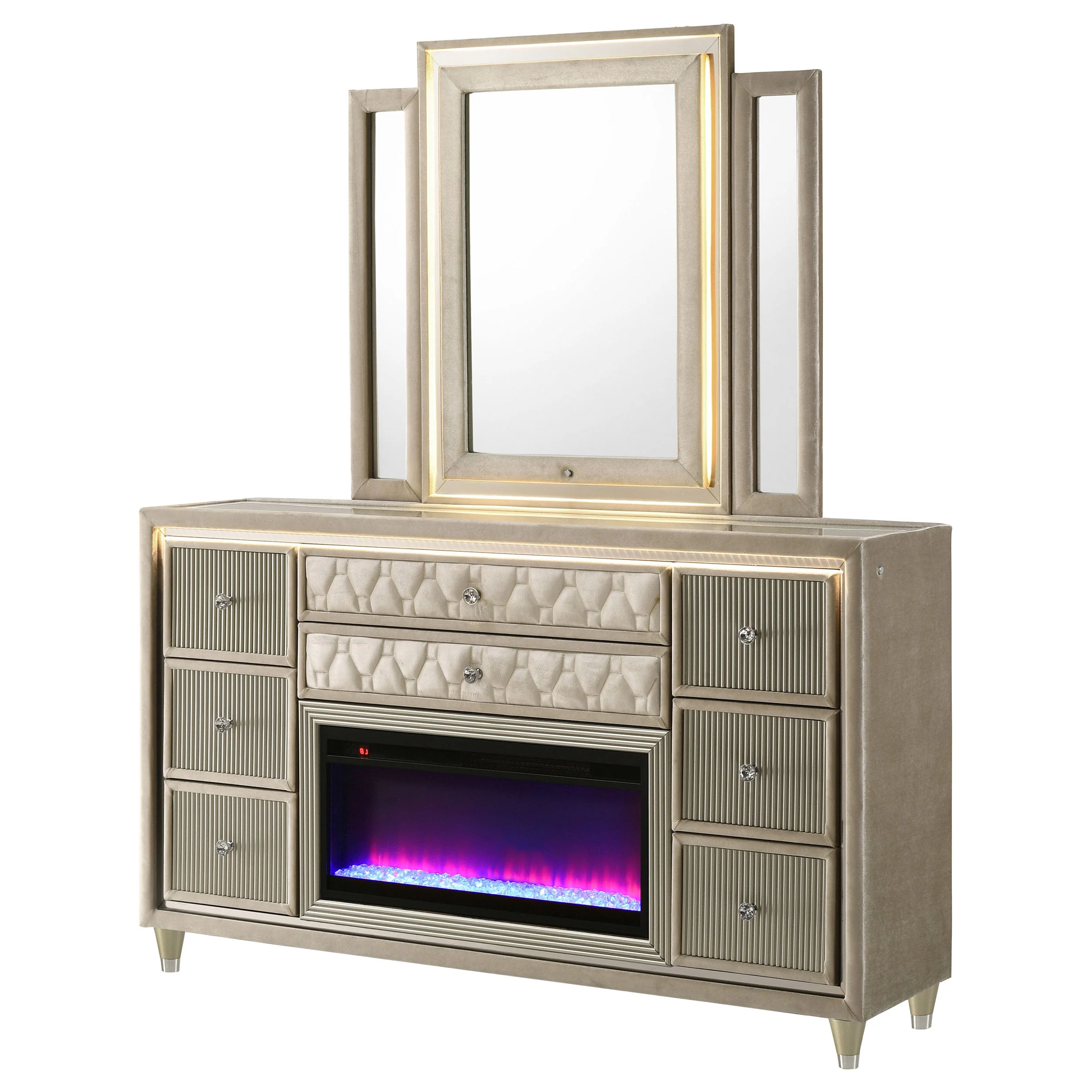 Lorient Ivory/Camel 8-drawer LED Flame Box Dresser and Mirror - Image 4