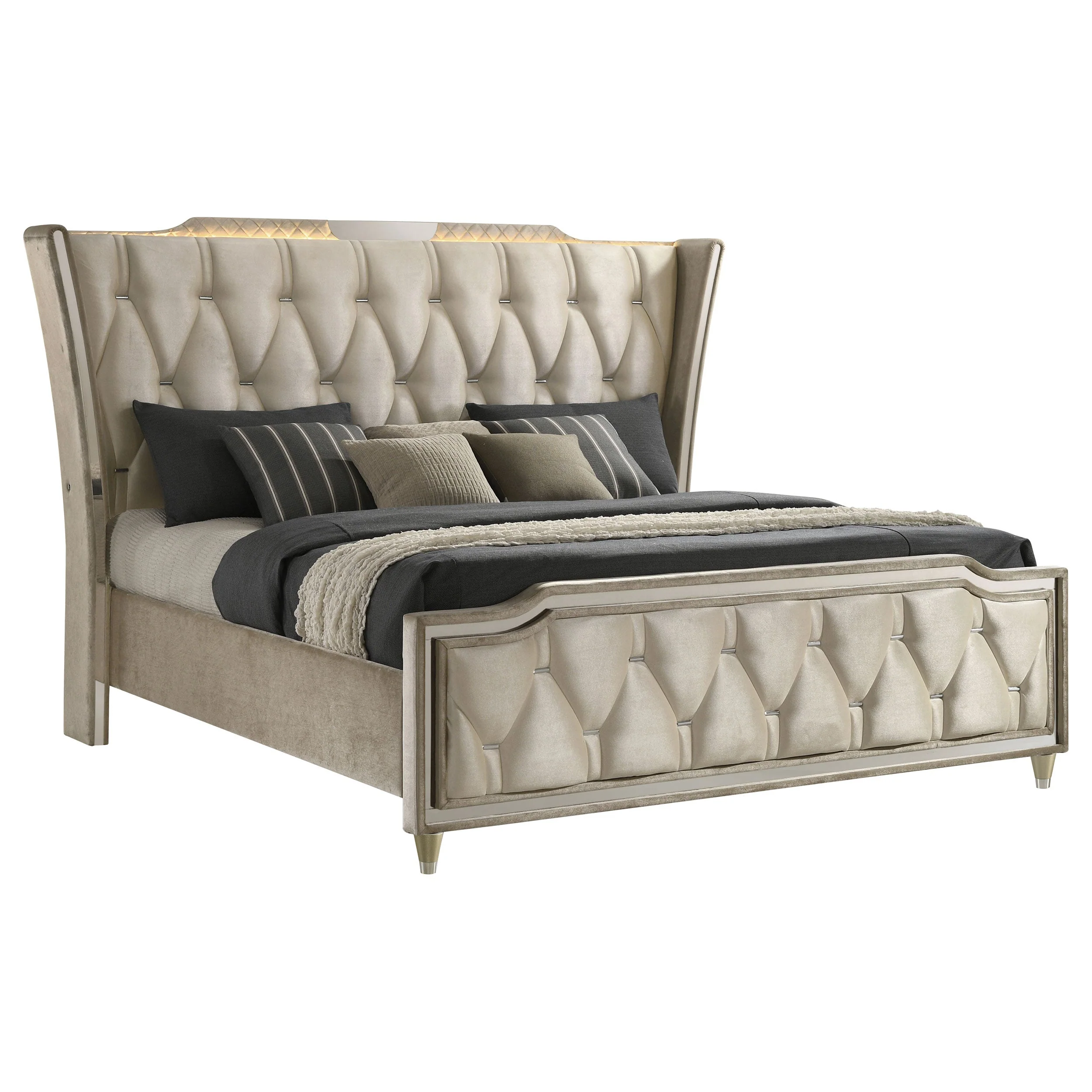 Lorient Ivory/Camel Eastern King LED Upholstered Bed - Image 3