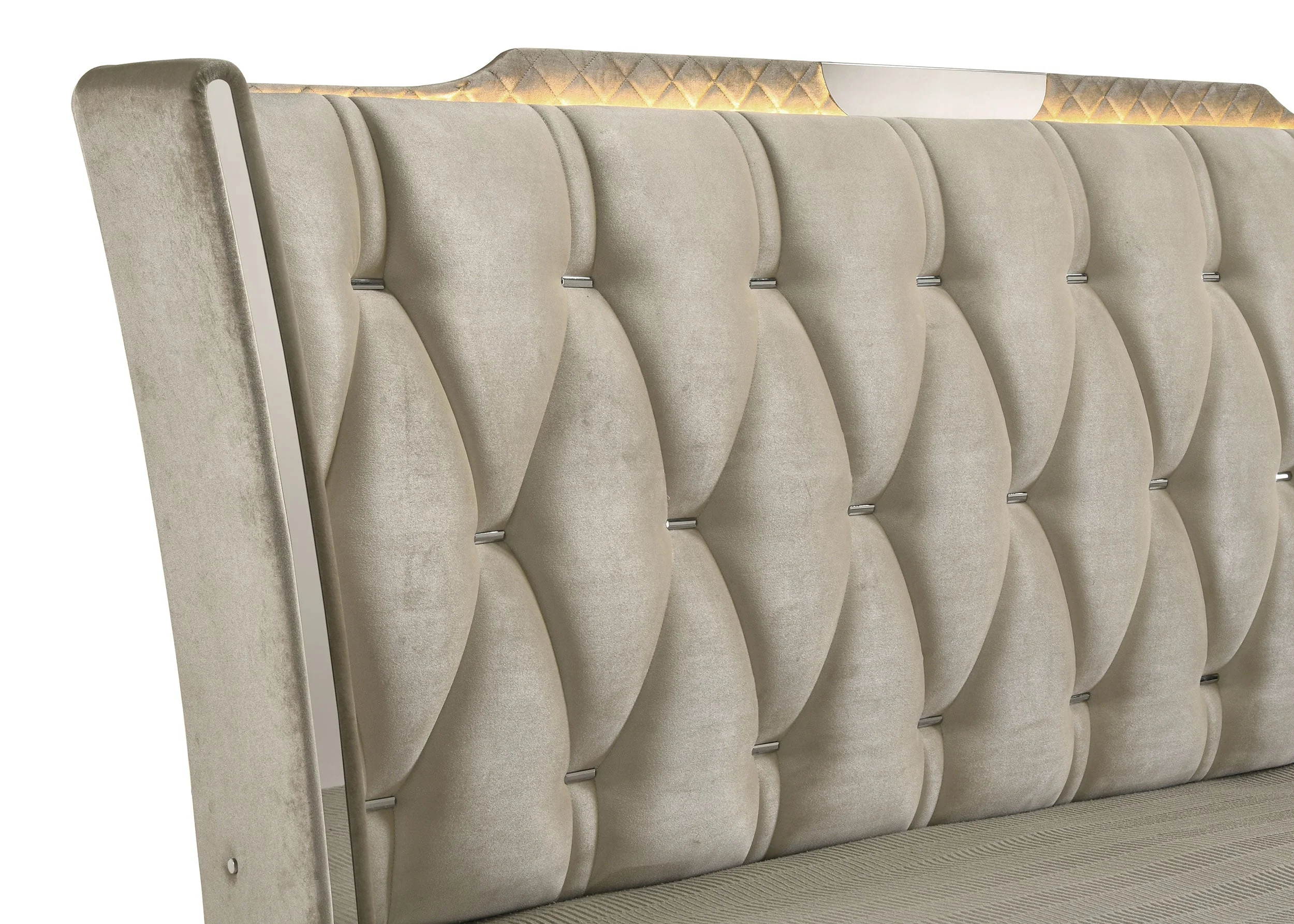 Lorient Ivory/Camel Eastern King LED Upholstered Bed - Image 7