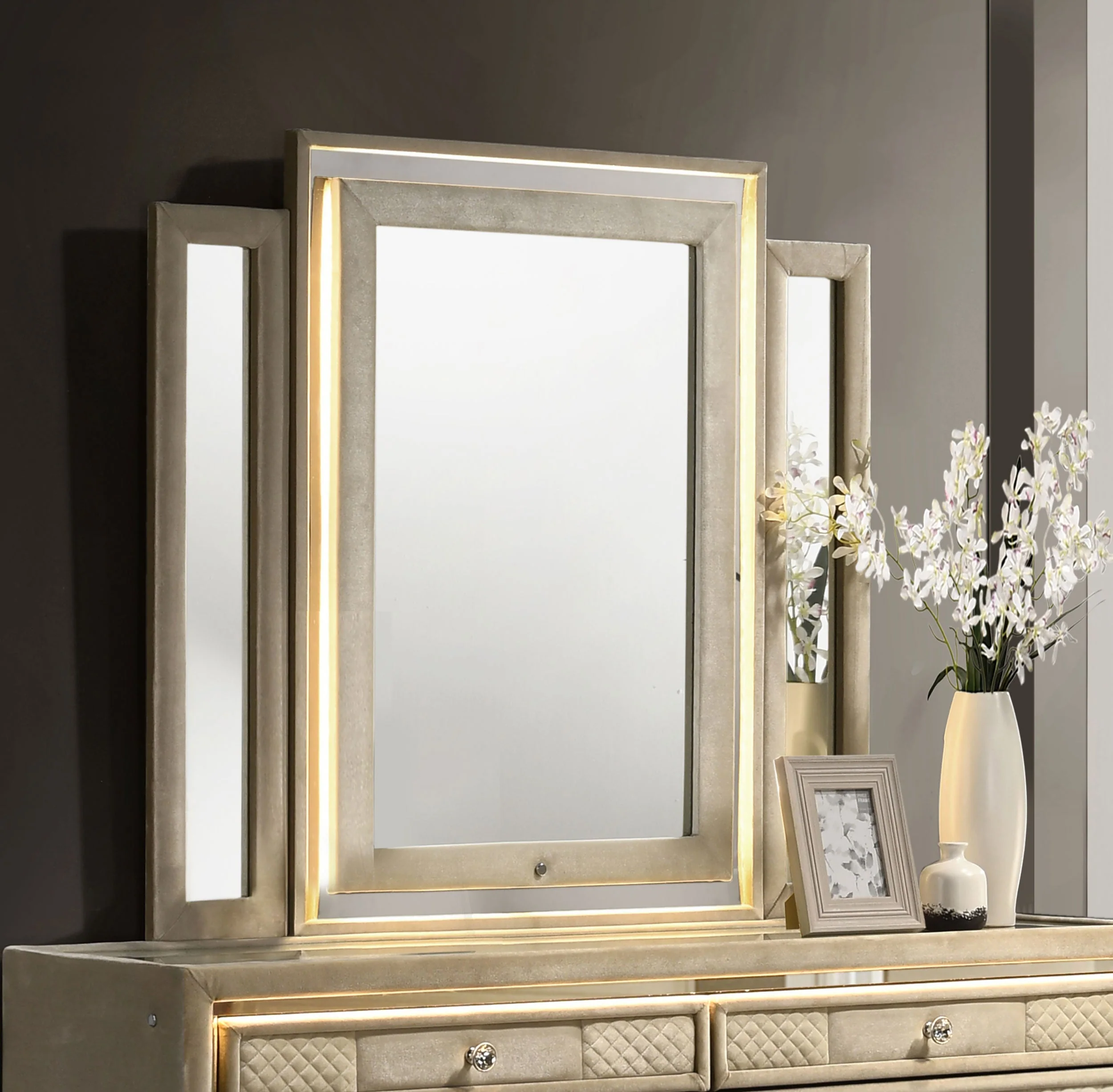 Lorient Ivory/Camel LED Dresser Mirror