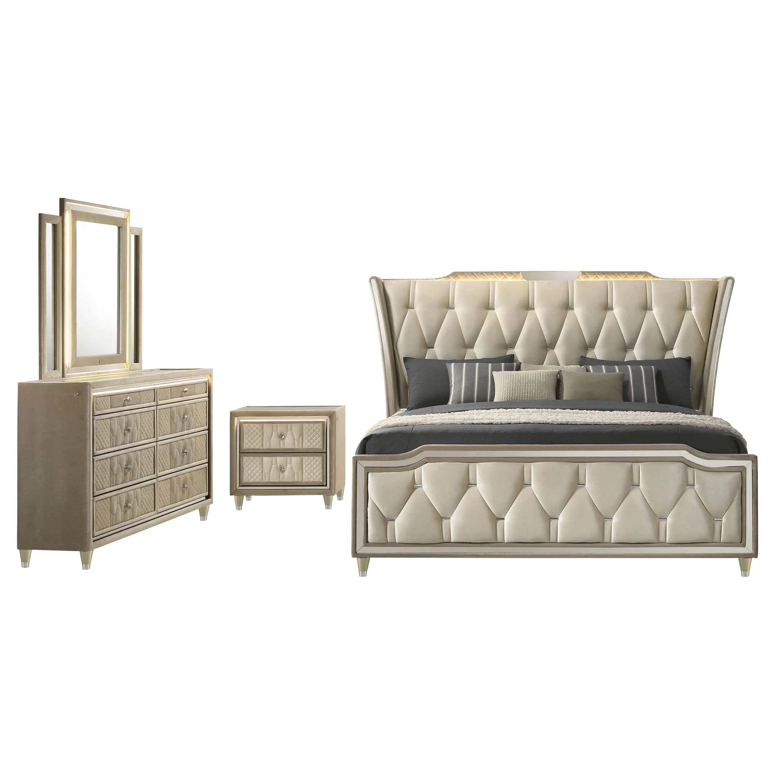 Lorient Ivory/Camel 4-piece Eastern King Bedroom Set - Image 2