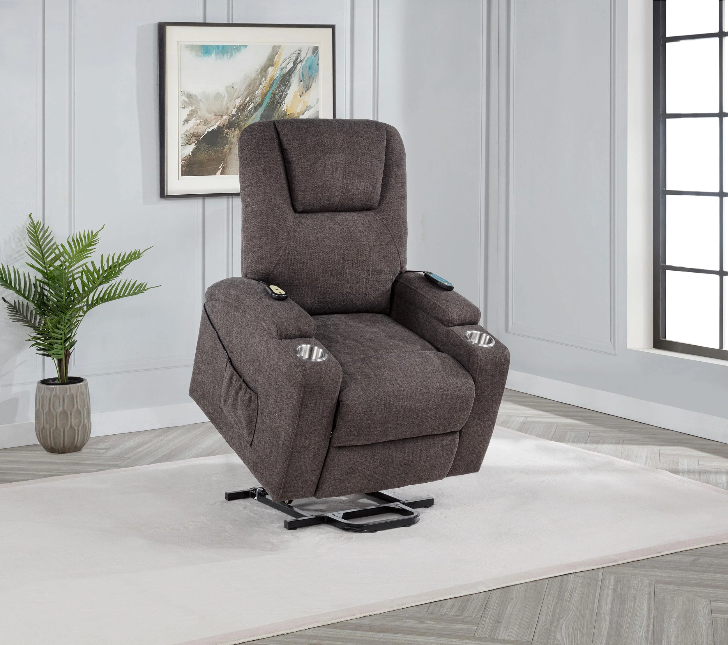 Louie Brown Chenille Upholstered Power Lift Massage Chair - Image 3