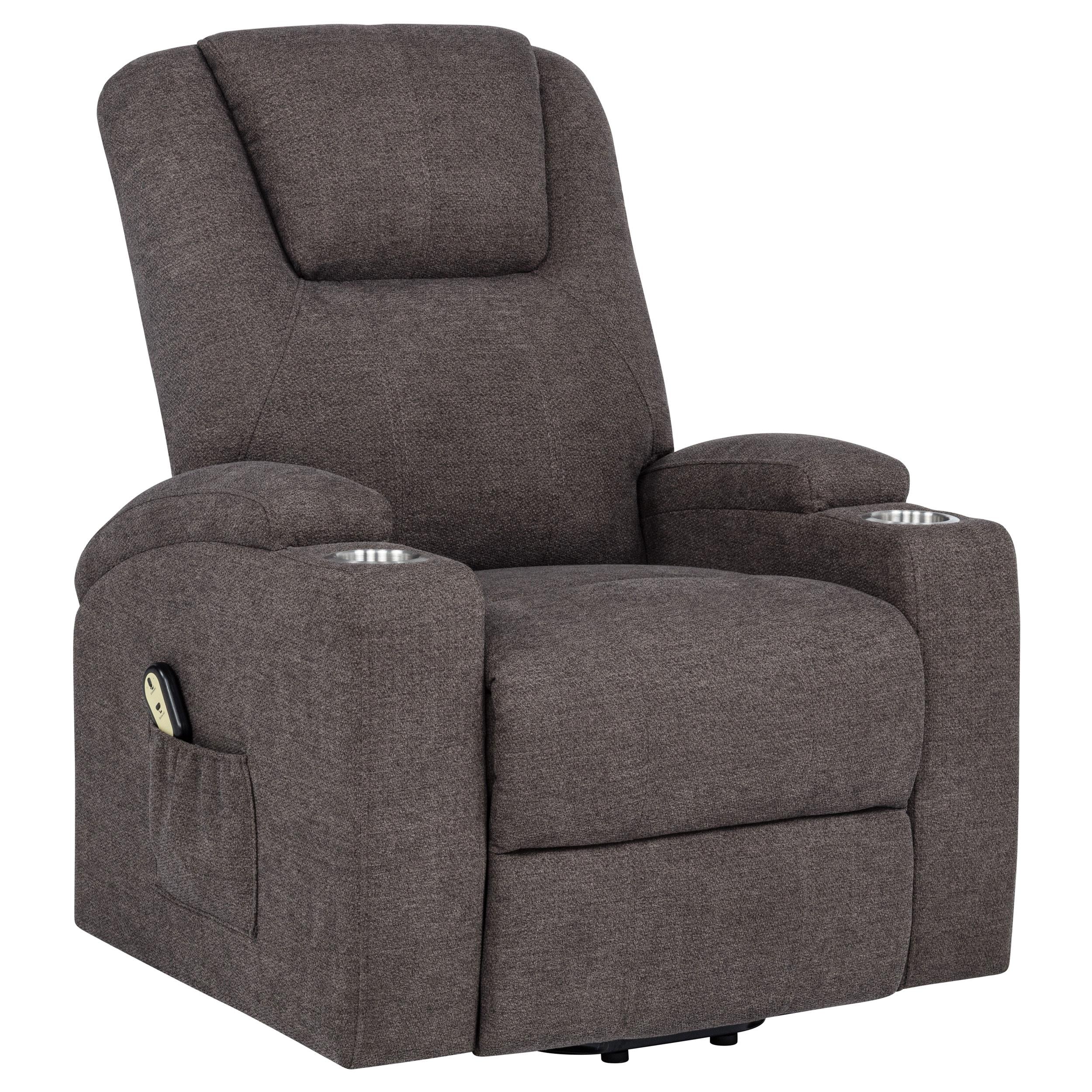 Louie Brown Chenille Upholstered Power Lift Massage Chair - Image 4