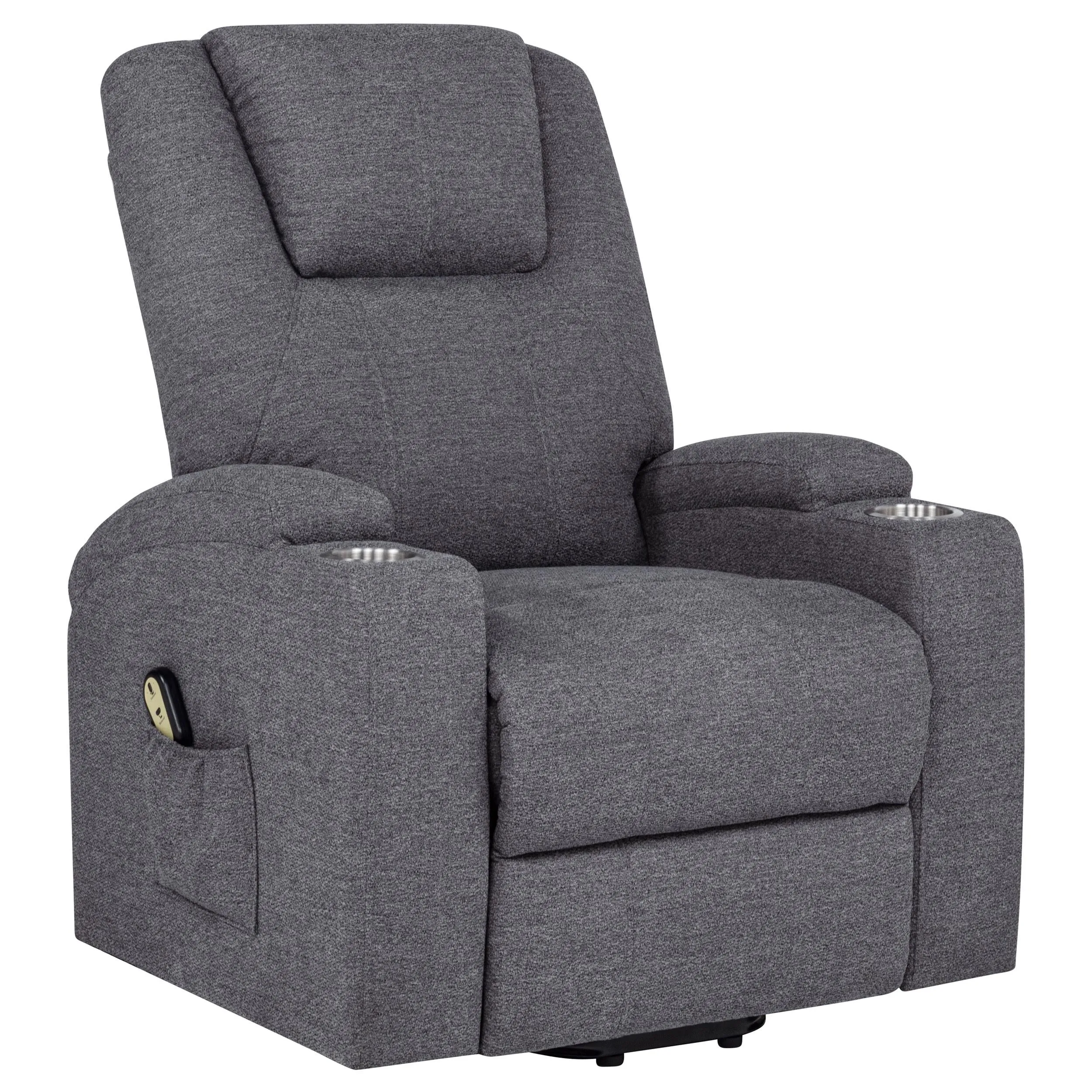 Louie Gray Chenille Upholstered Power Lift Massage Chair - Image 4