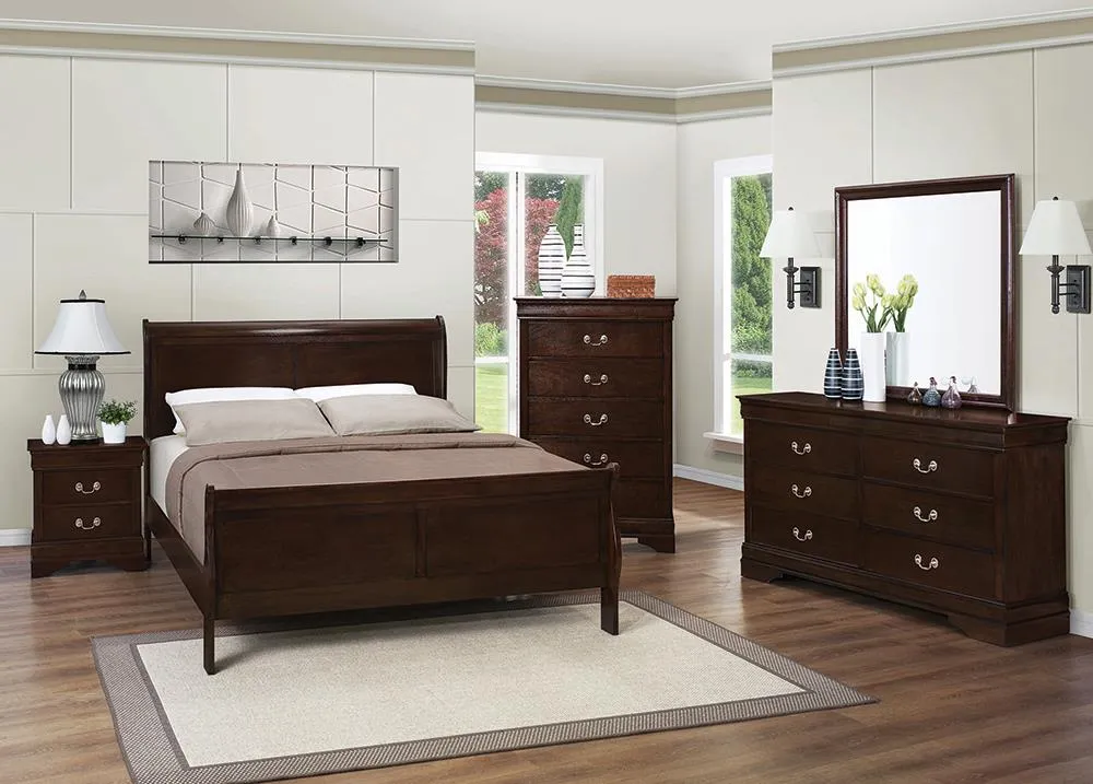 Louis Philippe Cappuccino 4-Piece Queen Panel Bedroom Set with High Headboard