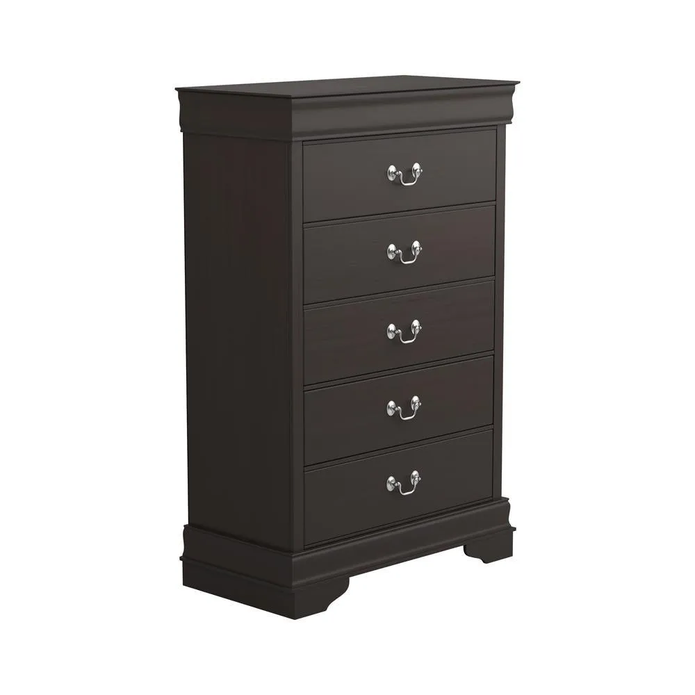 Louis Philippe Cappuccino 5-Drawer Chest with Silver Bails - Image 7