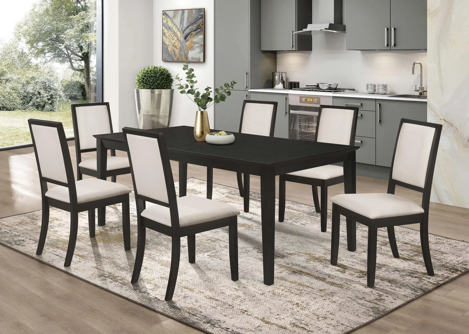 Louise Black Rectangular Dining Table with Extension Leaf - Image 5