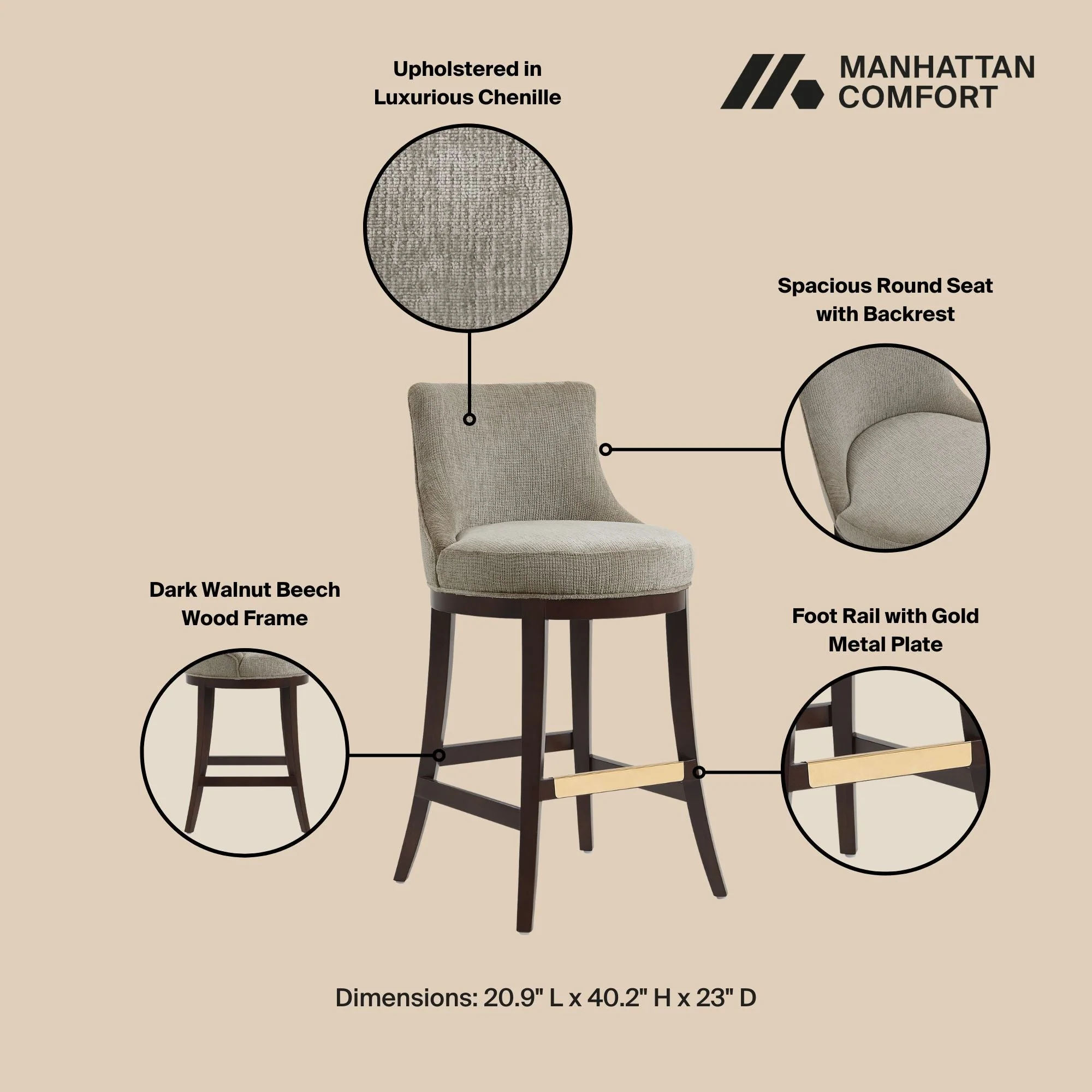 Lucia Barstool in Taupe (set of 2) - Image 4