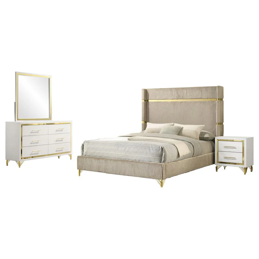 Lucia Beige 4-Piece Queen Bedroom Set with Upholstered Wingback Panel Bed - Image 2