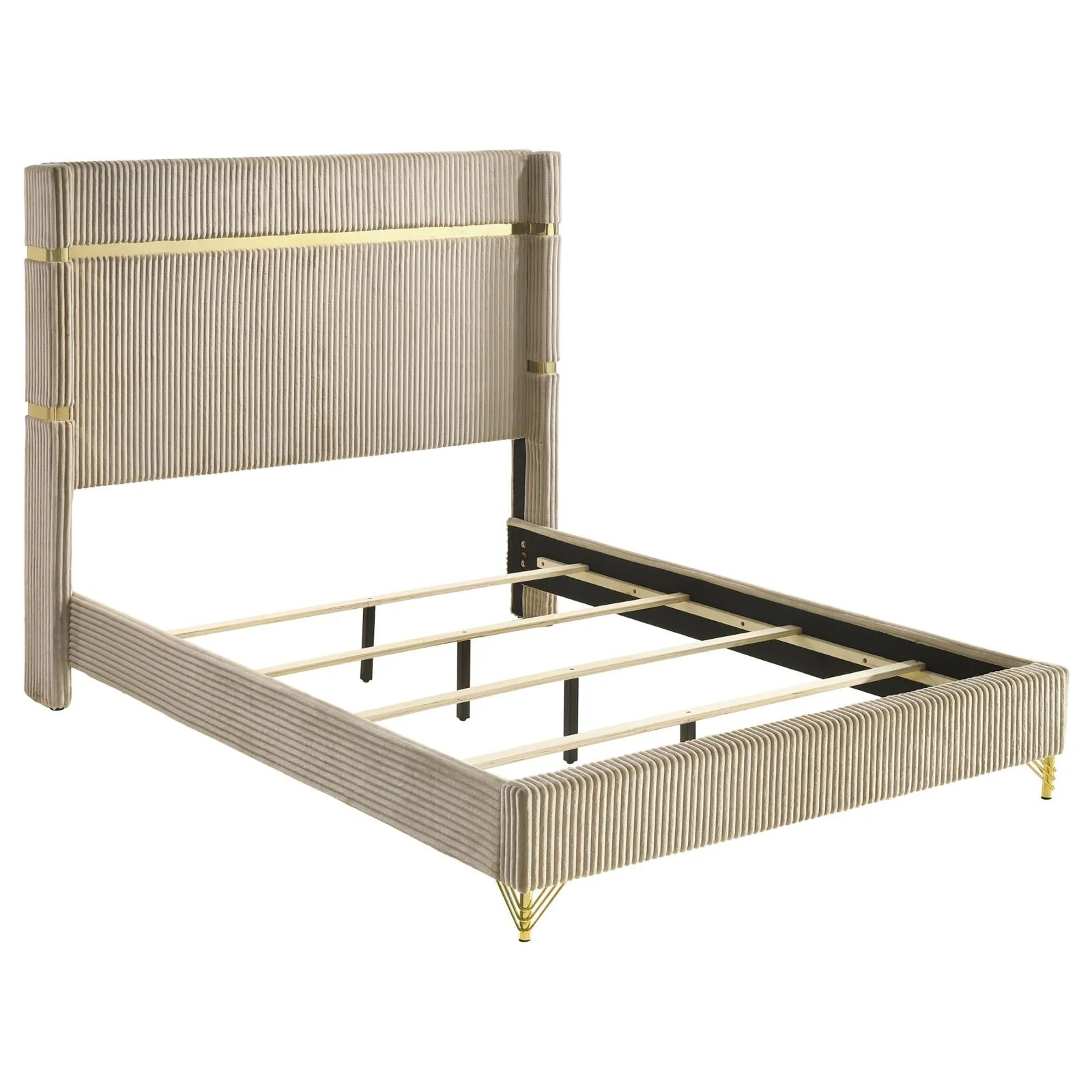 Lucia Beige 5-Piece Eastern King Bedroom Set with Upholstered Wingback Panel Bed - Image 3