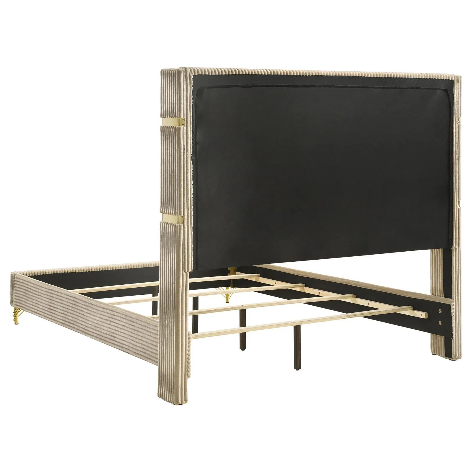 Lucia Beige Upholstered Eastern King Wingback Panel Bed - Image 4