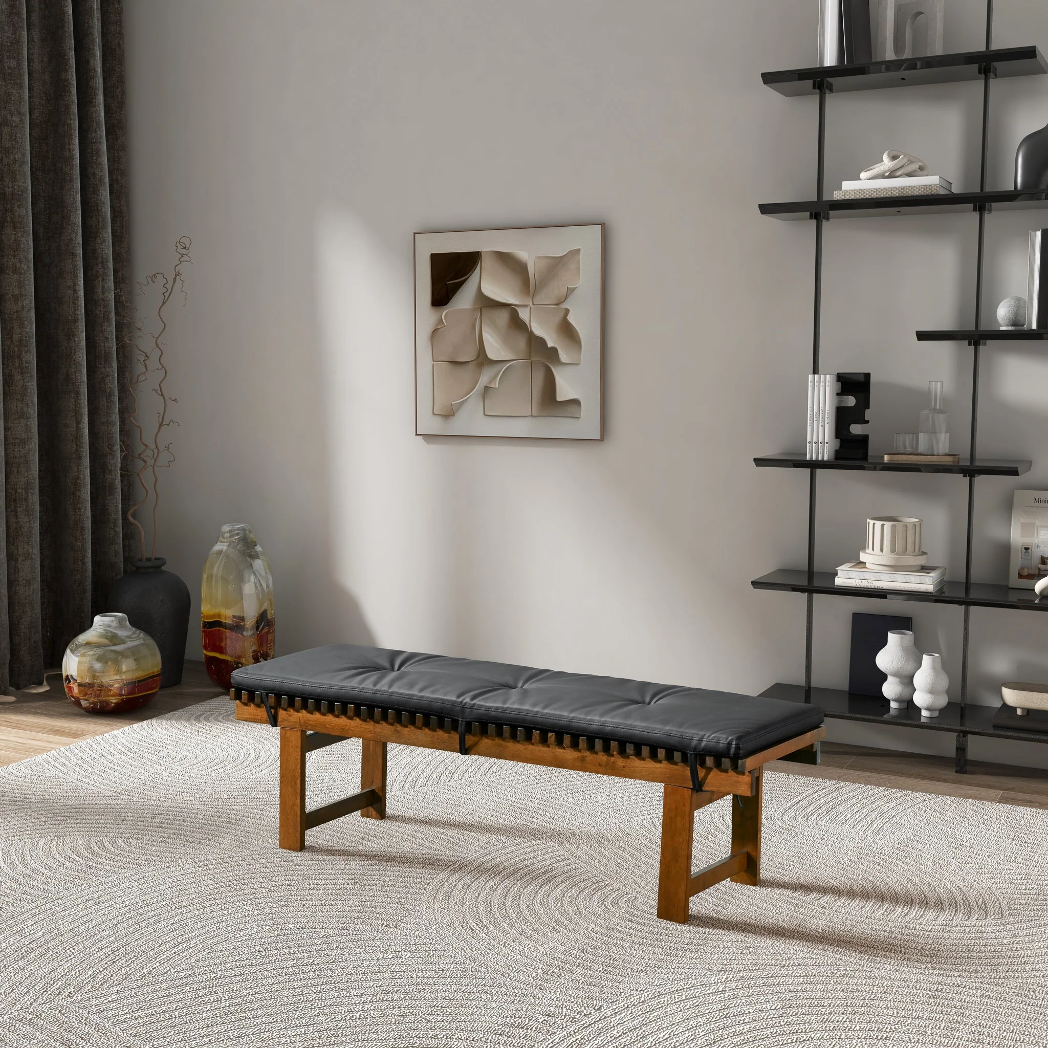Lucia Bench in Black PU Leather - Image 2