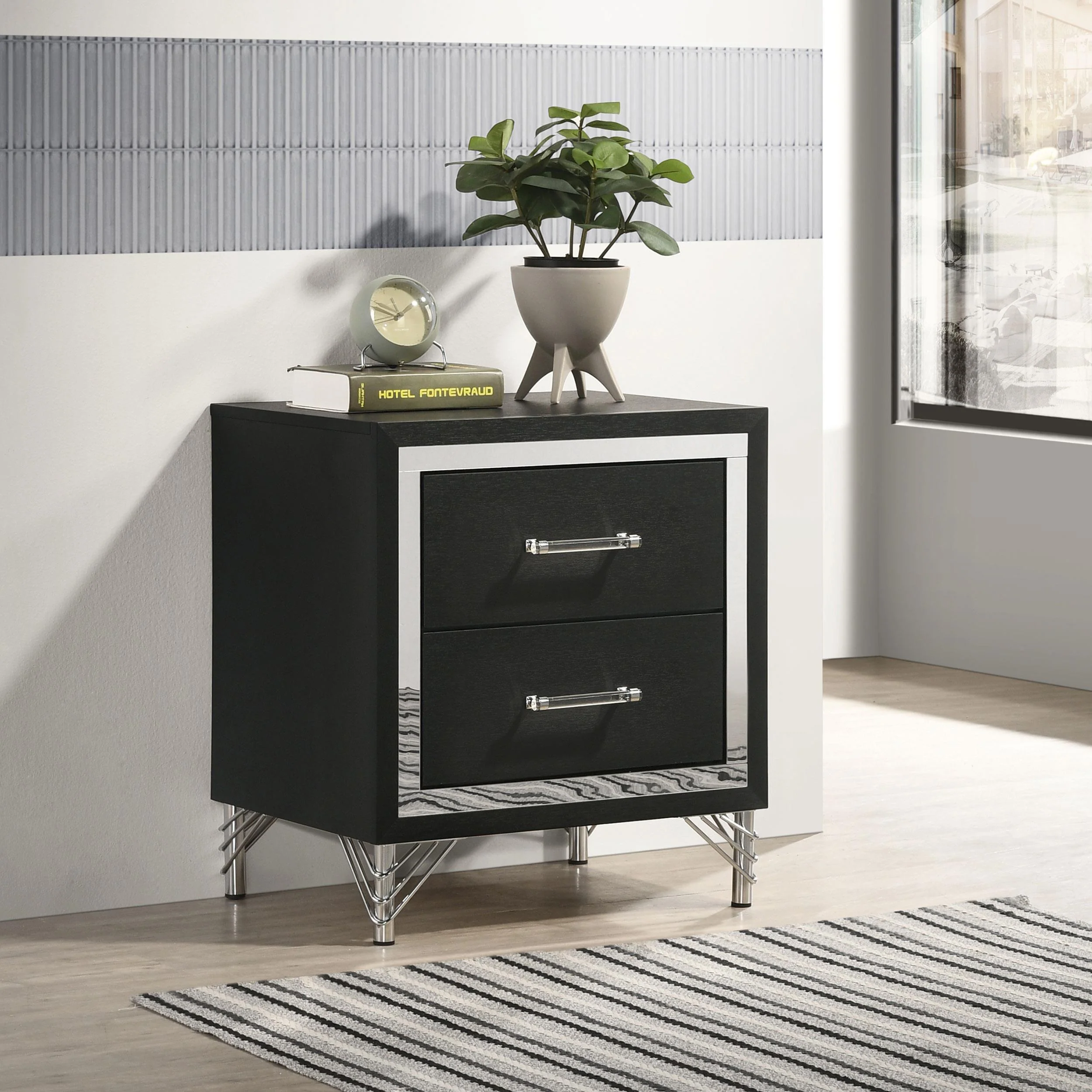 Lucia Black 2-drawer Nightstand Bedside Table