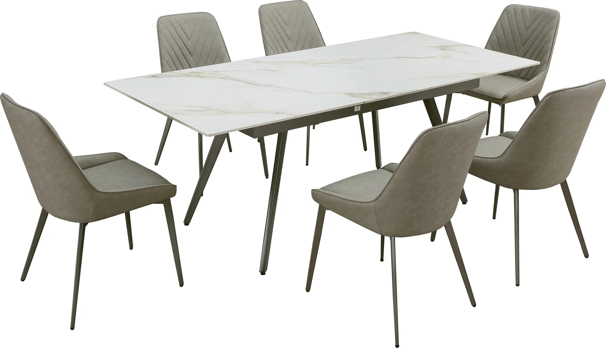 Lucia Polished Cappuccino/Gunmetal Extendable Stone Top Dining Table - Image 8