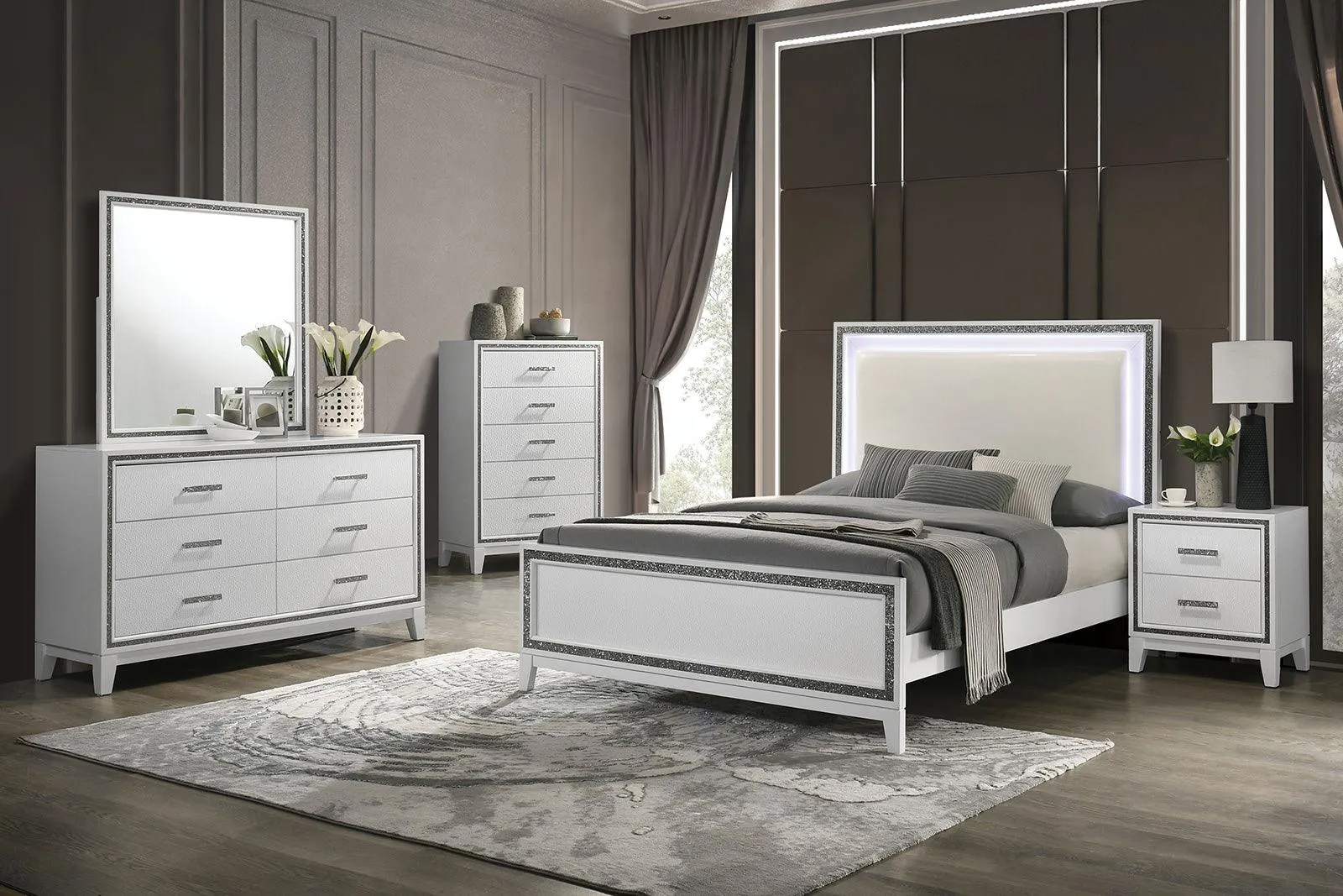 Lucida White LED King Bed - Image 2