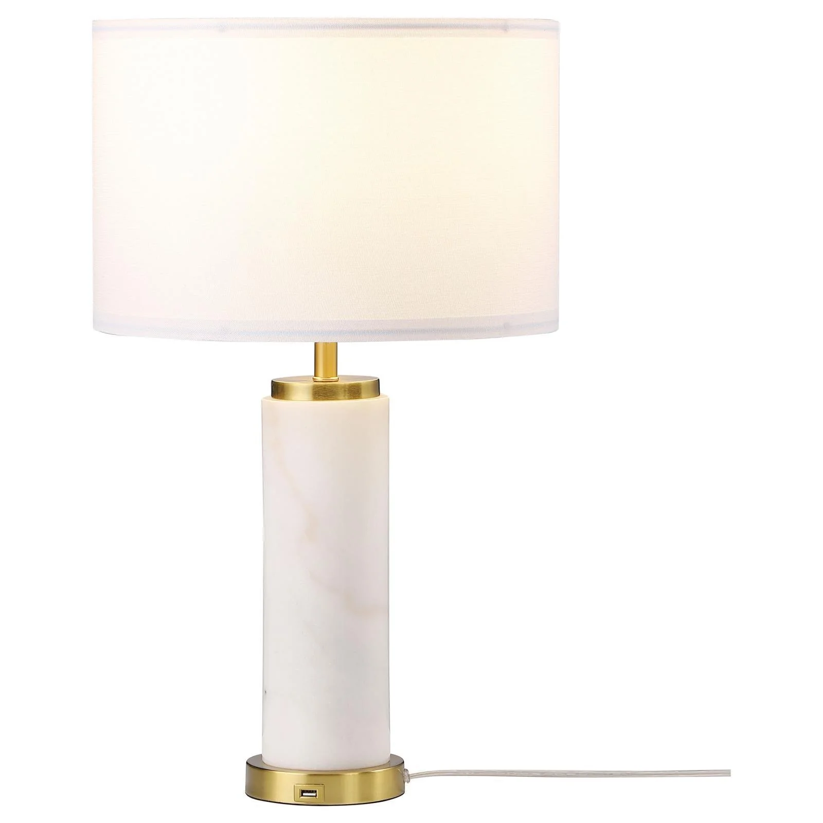 Lucius White and Gold Drum Shade Bedside Table Lamp - Image 2